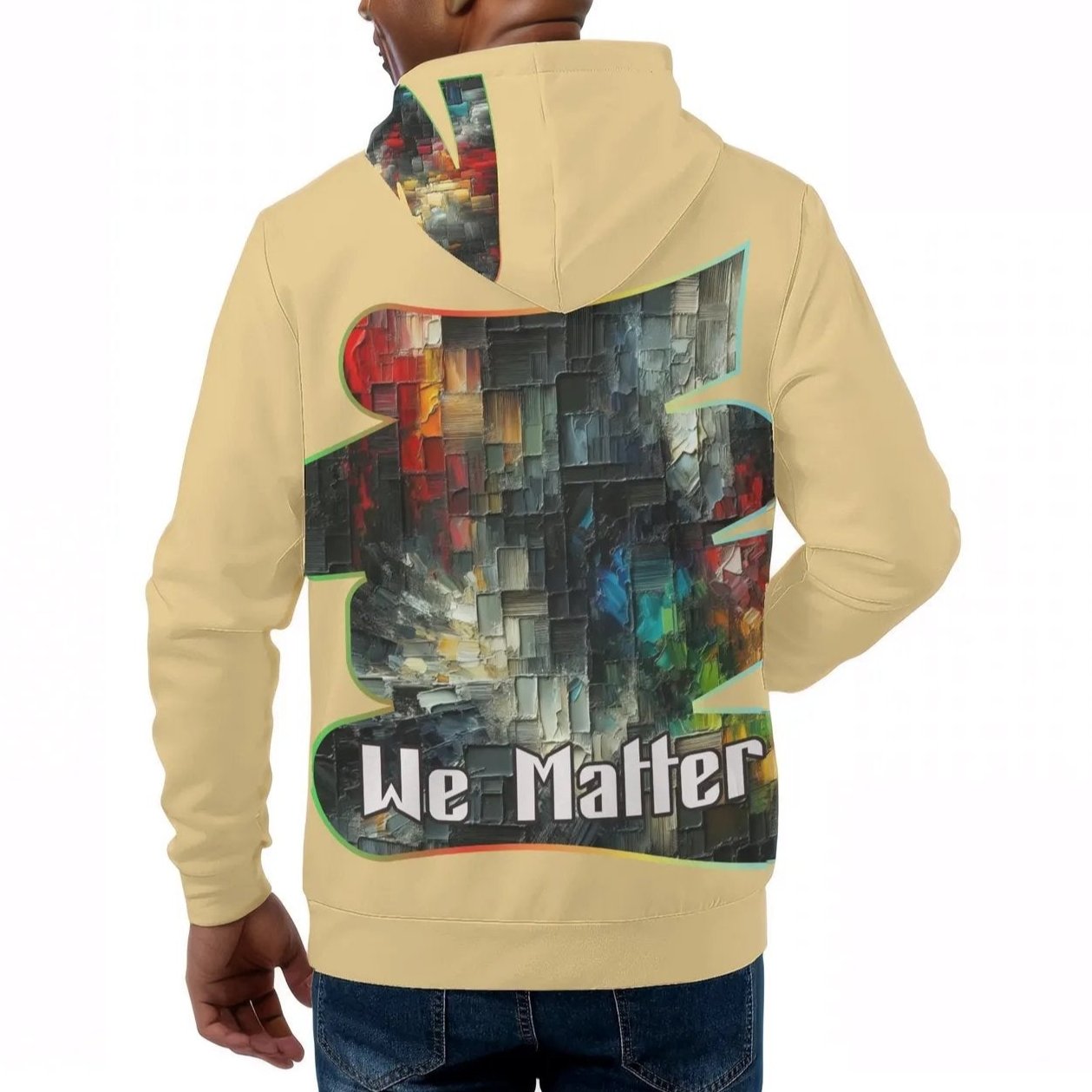 Mens All Over Print Warm Velvet Lined Hoodie "We Matter"