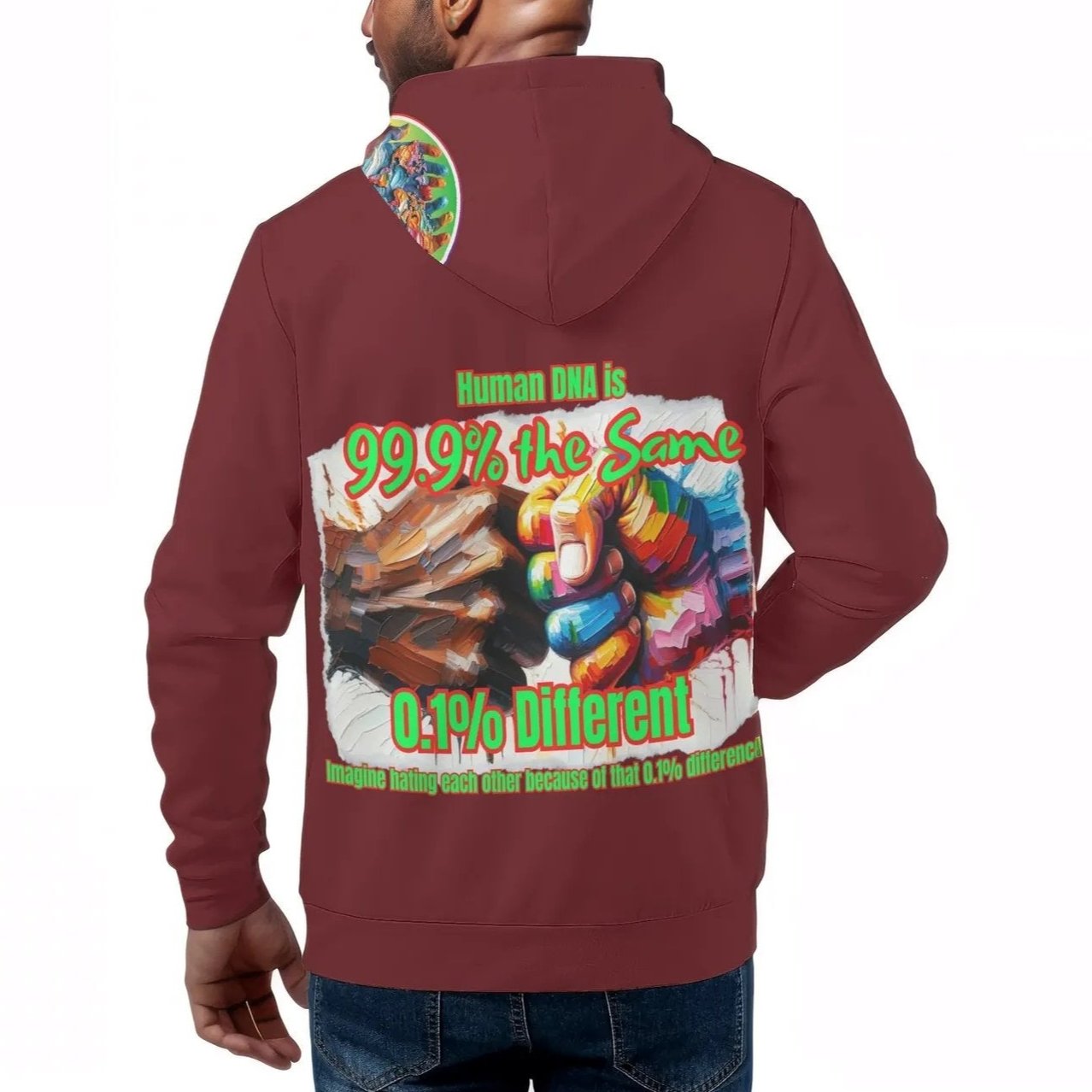 Mens All Over Print Warm Velvet Lined Hoodie "We Are One"