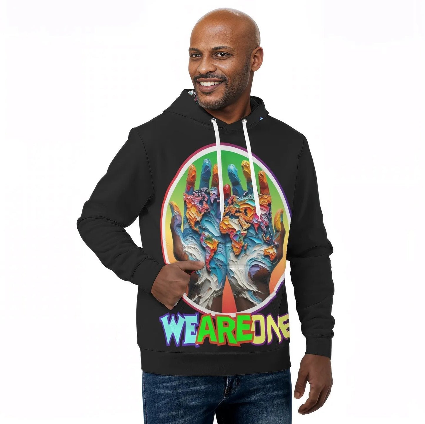 Mens All Over Print Warm Velvet Lined Hoodie "We Are One"