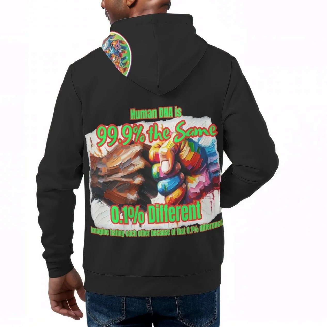 Mens All Over Print Warm Velvet Lined Hoodie "We Are One"