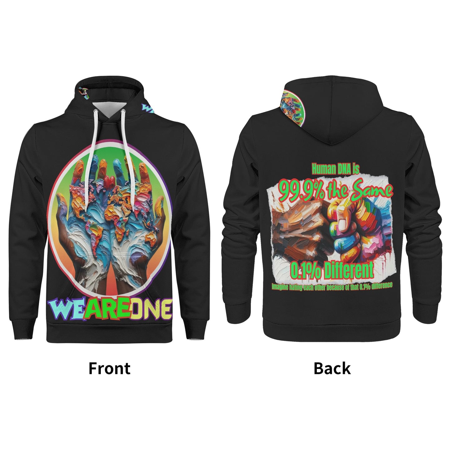 Mens All Over Print Warm Velvet Lined Hoodie "We Are One"