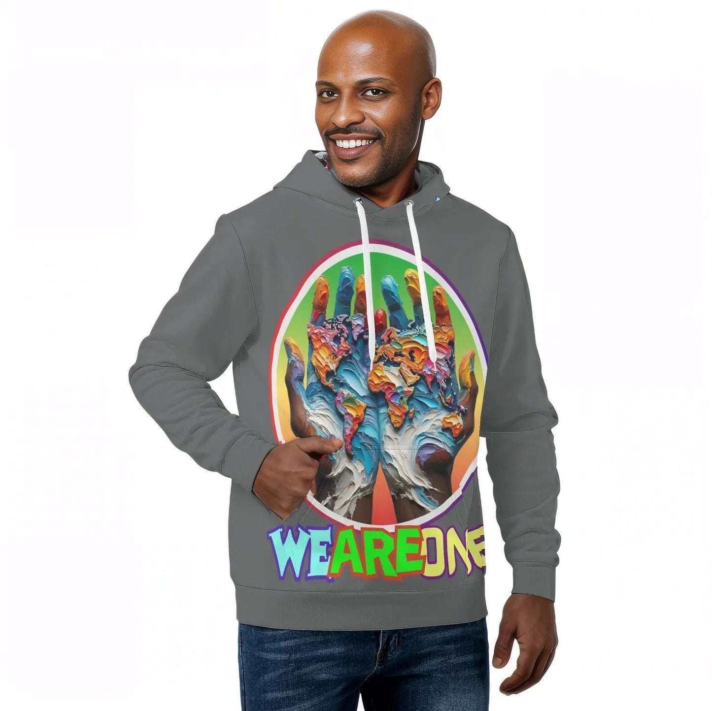 Mens All Over Print Warm Velvet Lined Hoodie "We Are One"