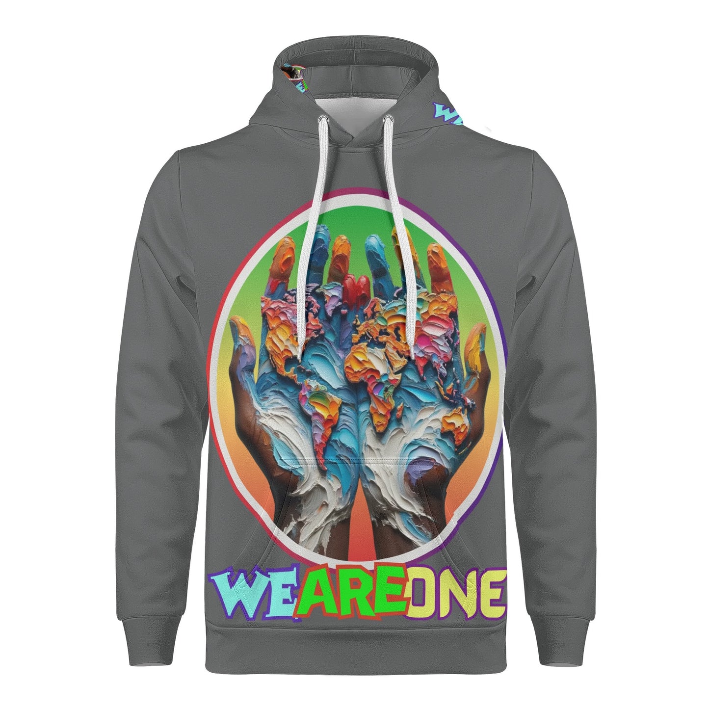 Mens All Over Print Warm Velvet Lined Hoodie "We Are One"