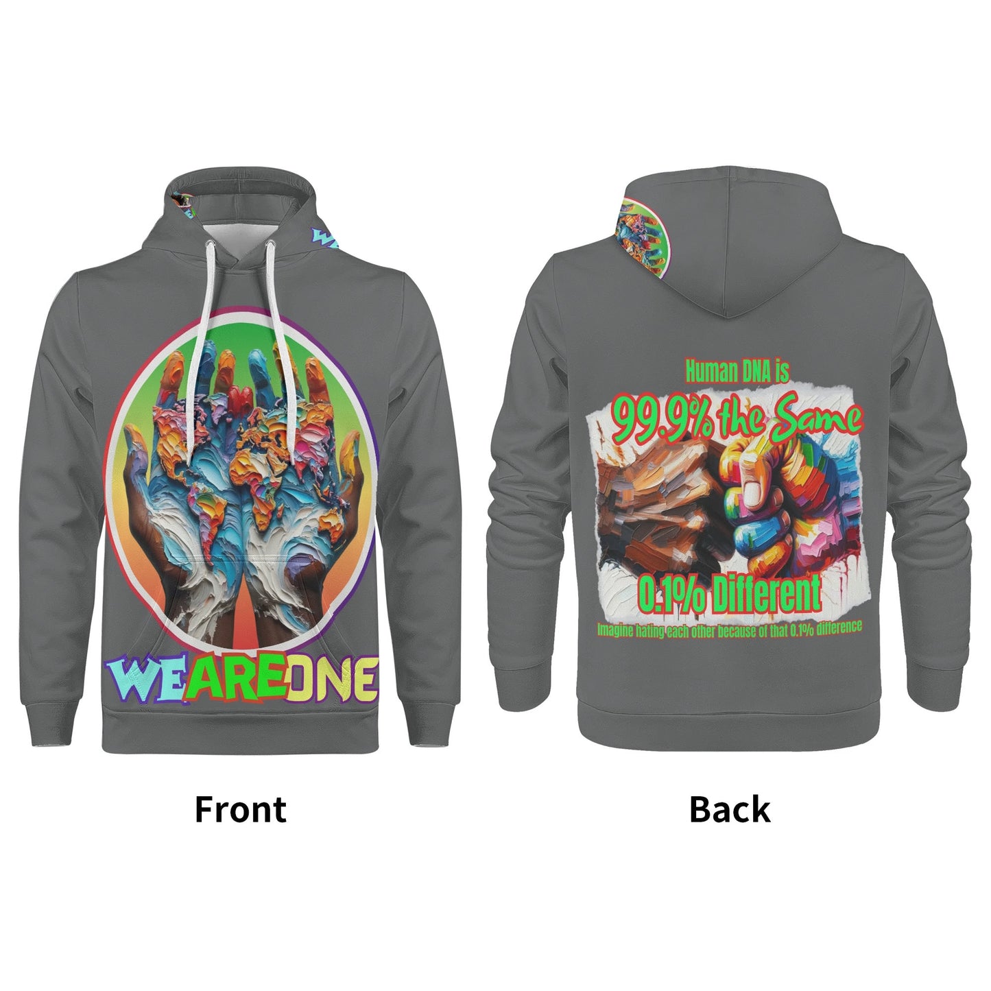 Mens All Over Print Warm Velvet Lined Hoodie "We Are One"