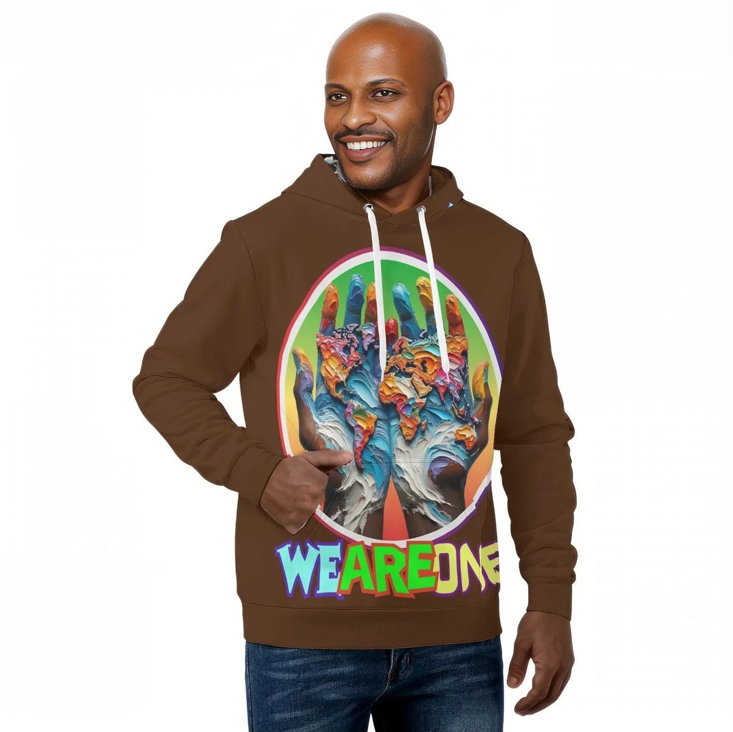 Mens All Over Print Warm Velvet Lined Hoodie "We Are One"