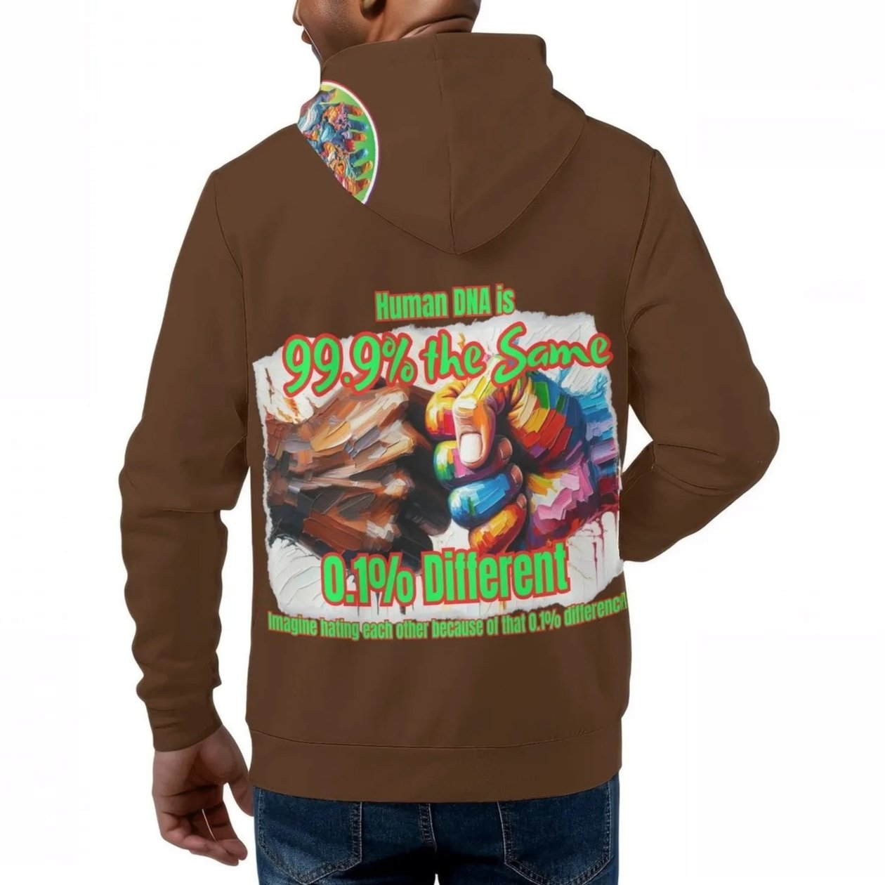 Mens All Over Print Warm Velvet Lined Hoodie "We Are One"