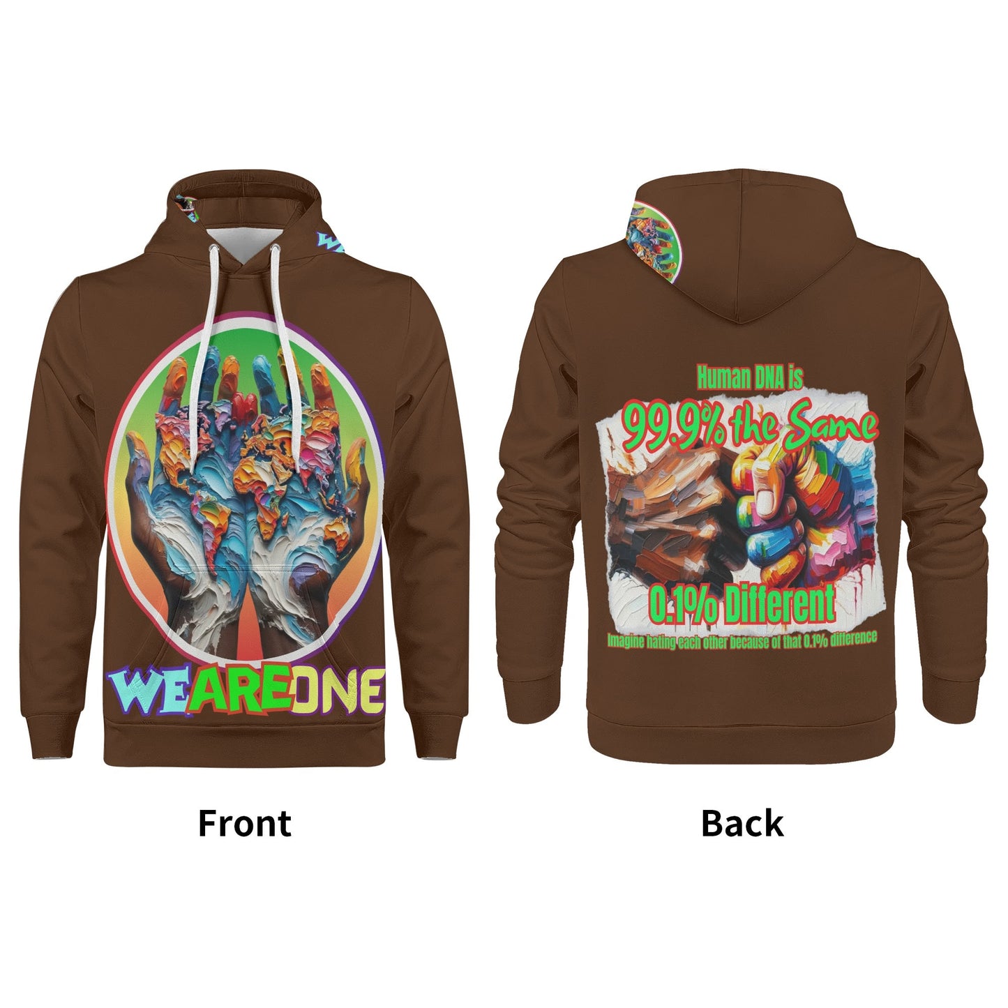 Mens All Over Print Warm Velvet Lined Hoodie "We Are One"