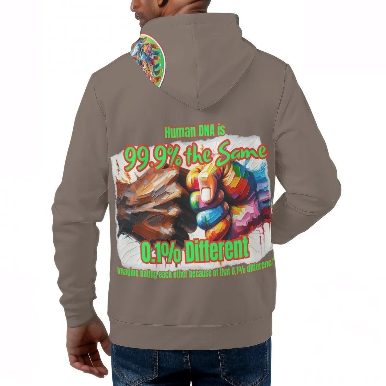 Mens All Over Print Warm Velvet Lined Hoodie "We Are One"