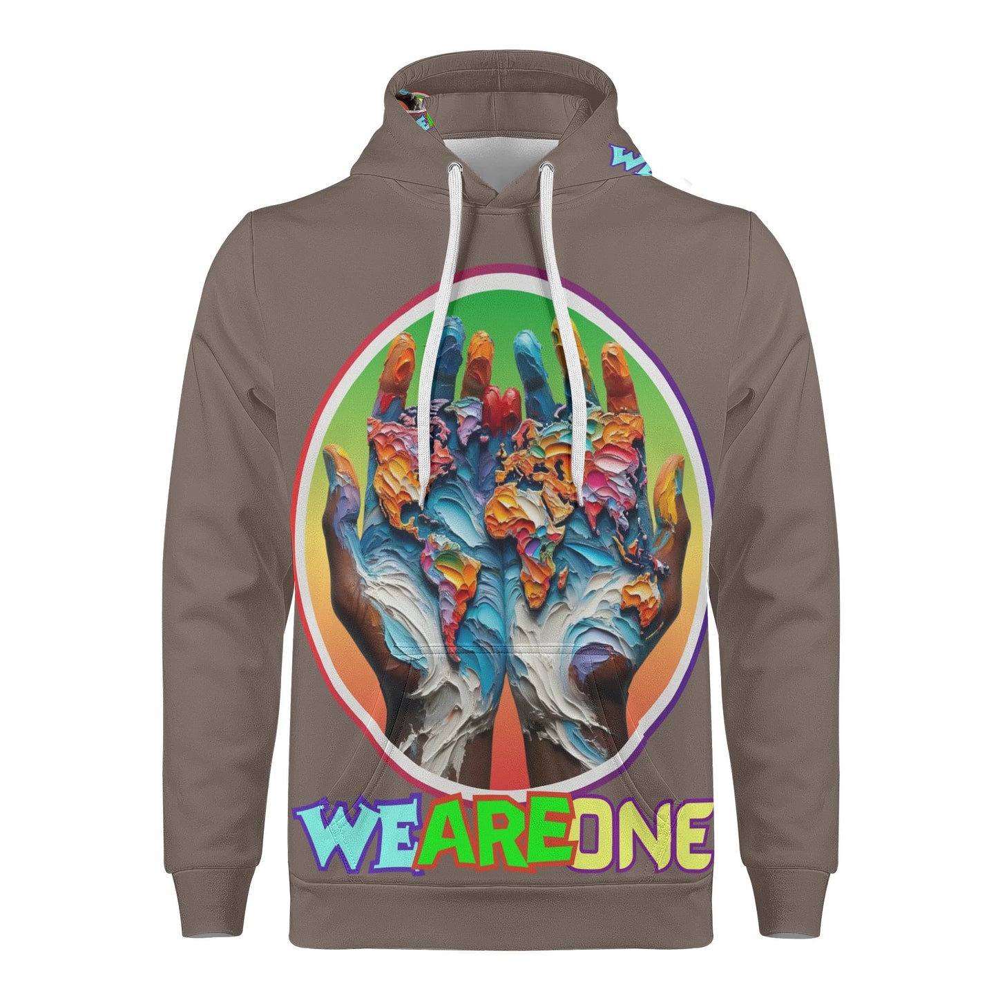 Mens All Over Print Warm Velvet Lined Hoodie "We Are One"