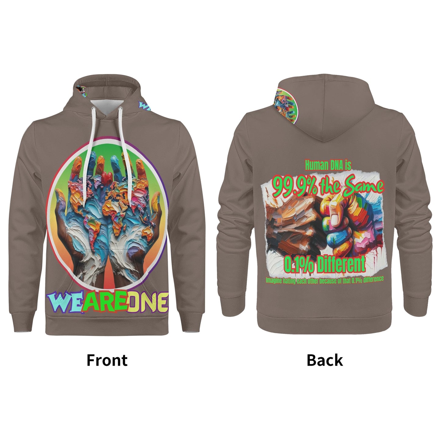 Mens All Over Print Warm Velvet Lined Hoodie "We Are One"