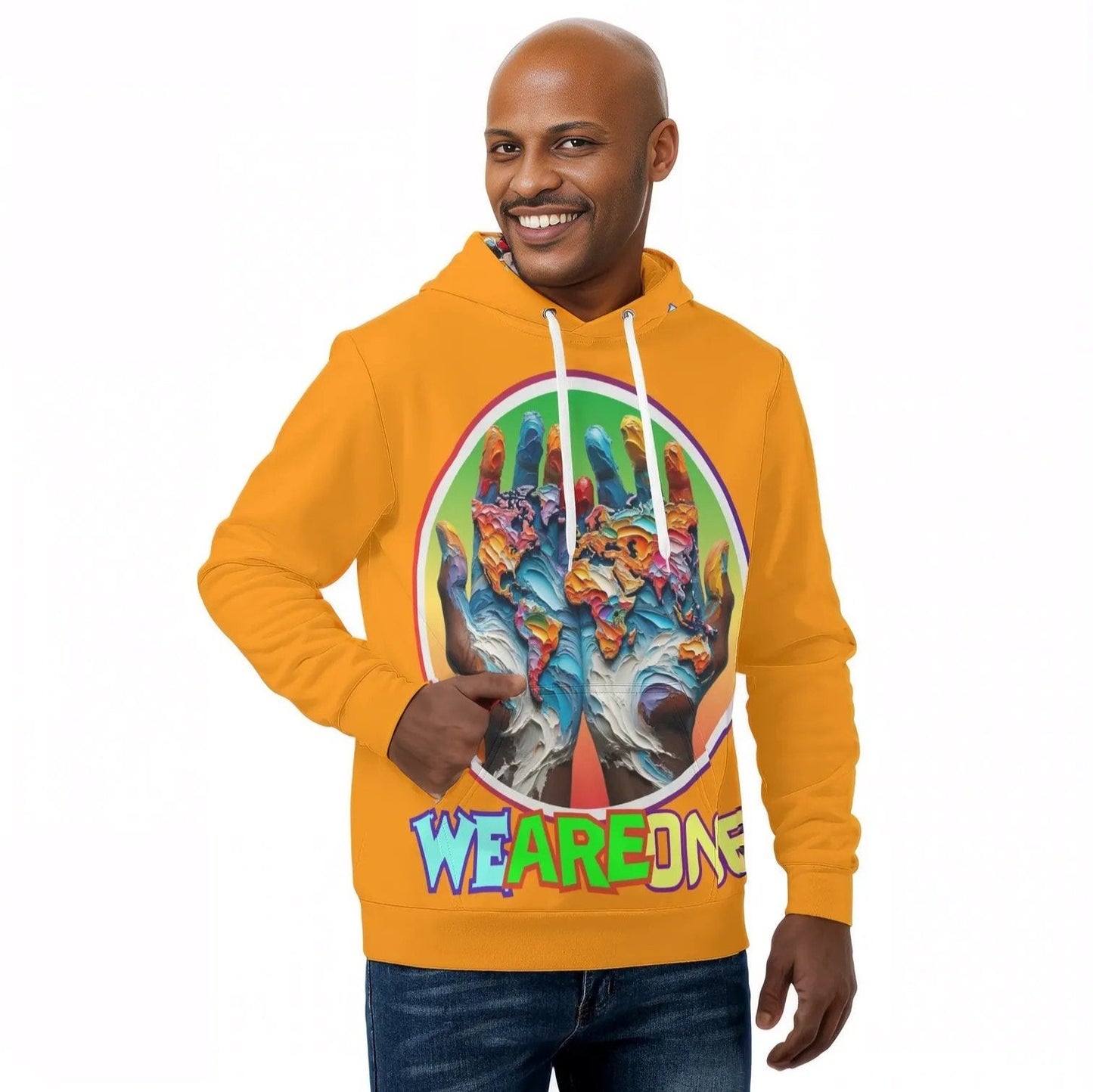 Mens All Over Print Warm Velvet Lined Hoodie "We Are One"