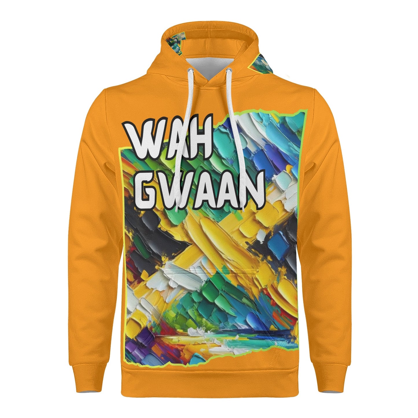 Mens All Over Print Warm Velvet Lined Hoodie "Wah Gwaan, Bless Up" Jamaica Pride