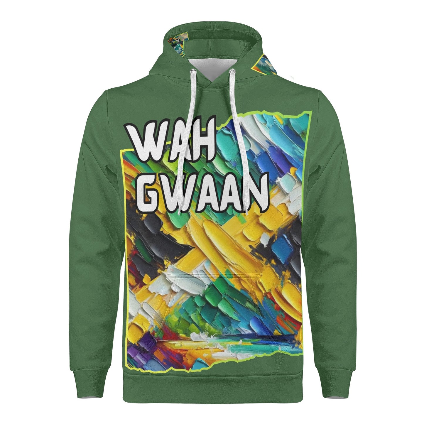 Mens All Over Print Warm Velvet Lined Hoodie "Wah Gwaan, Bless Up" Jamaica Pride