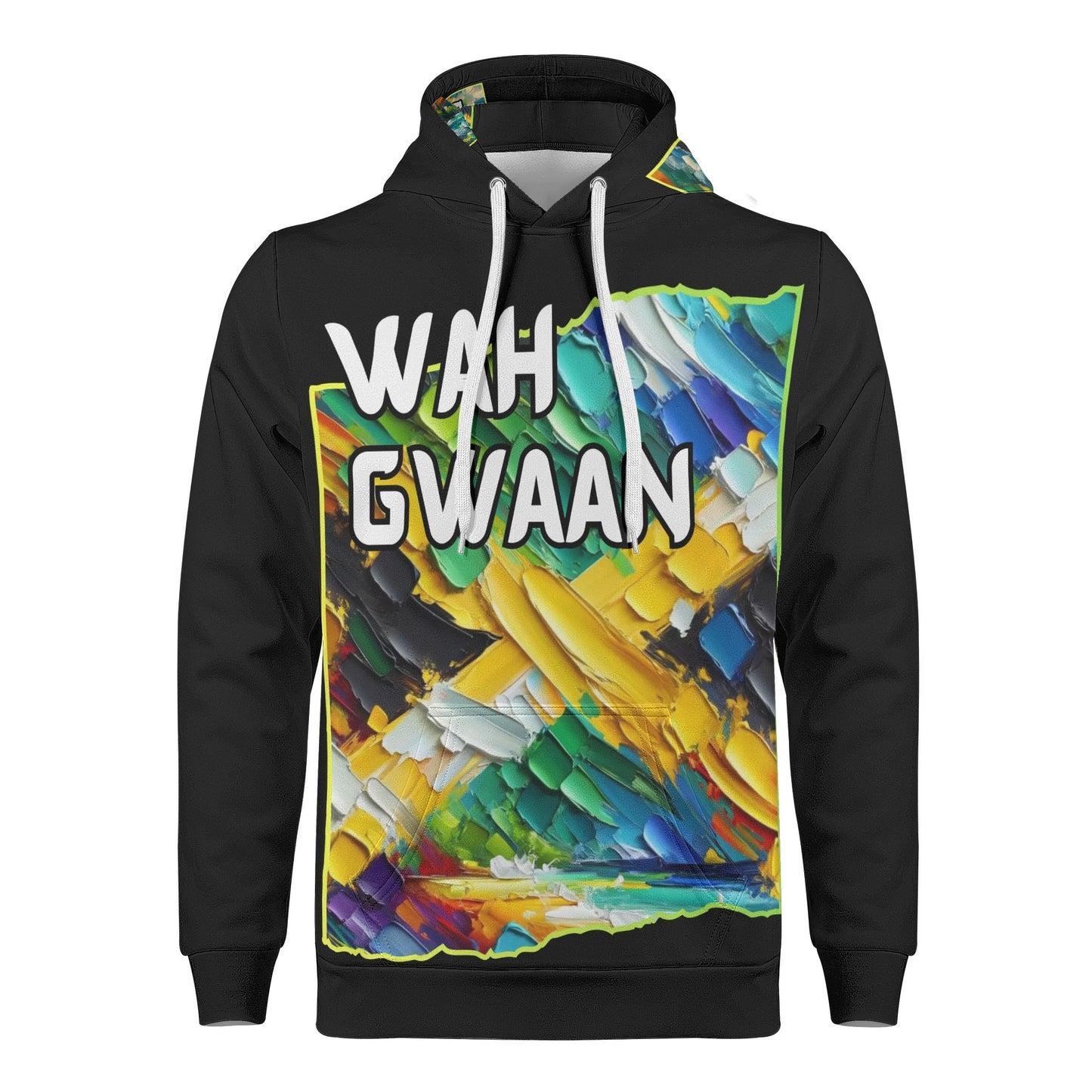 Mens All Over Print Warm Velvet Lined Hoodie "Wah Gwaan, Bless Up" Jamaica Pride