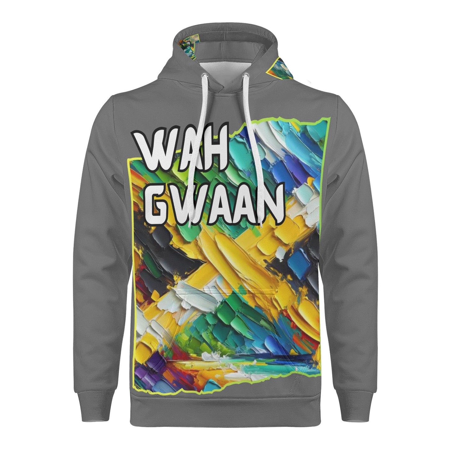 Mens All Over Print Warm Velvet Lined Hoodie "Wah Gwaan, Bless Up" Jamaica Pride