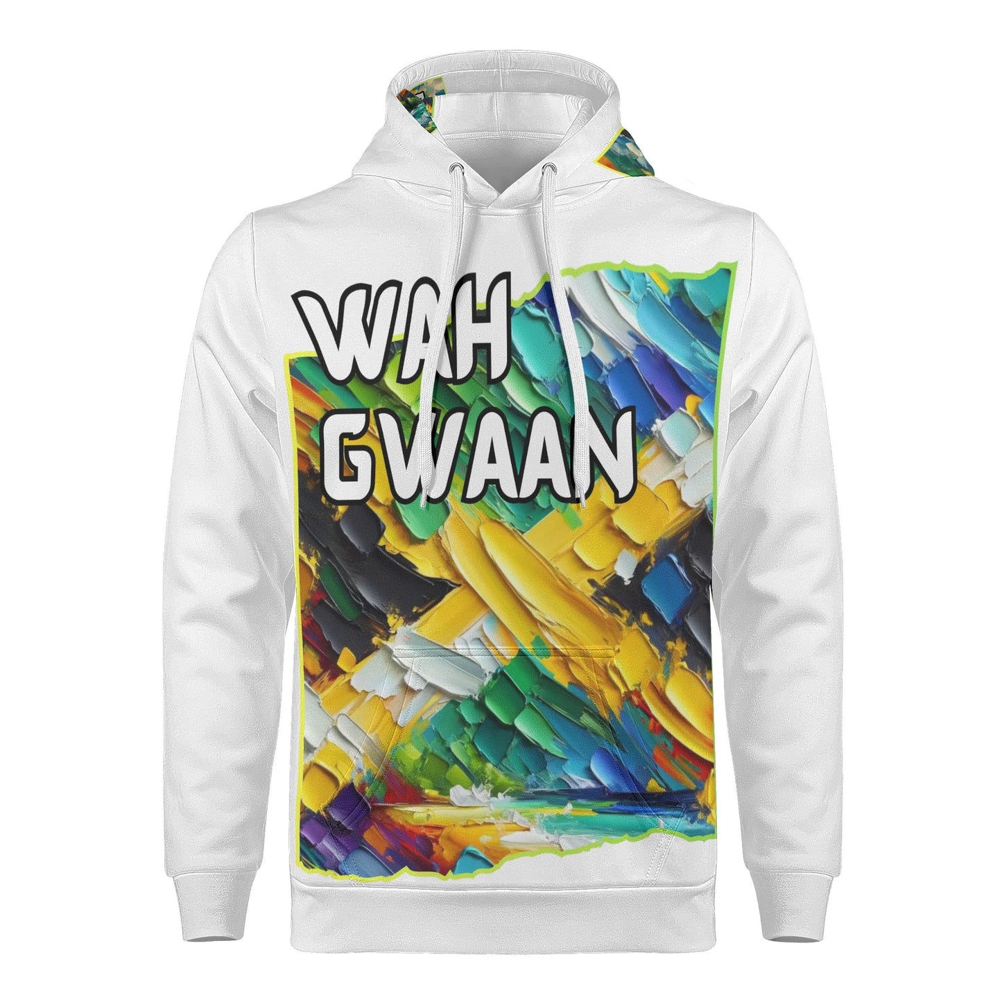 Mens All Over Print Warm Velvet Lined Hoodie "Wah Gwaan, Bless Up" Jamaica Pride