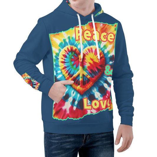 Mens All Over Print Warm Velvet Lined Hoodie "Peace & Love"