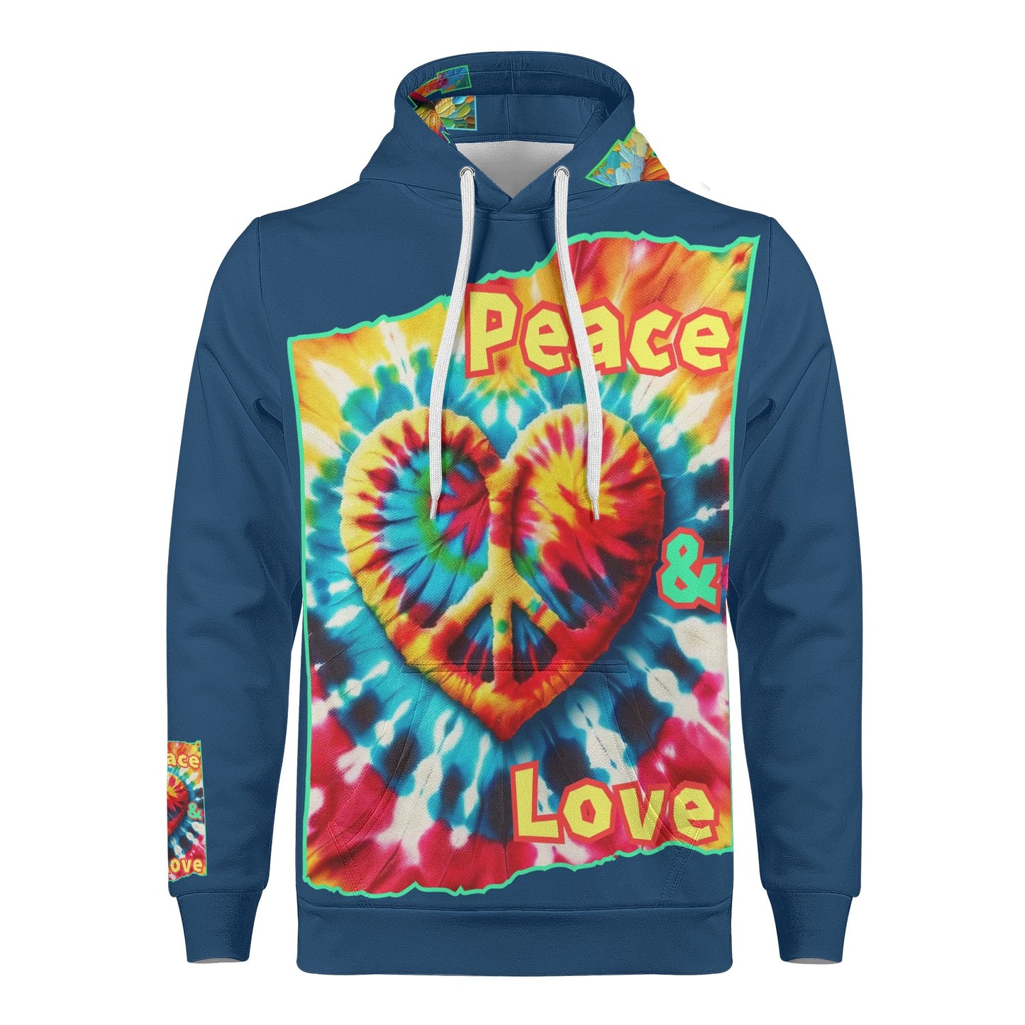 Mens All Over Print Warm Velvet Lined Hoodie "Peace & Love"