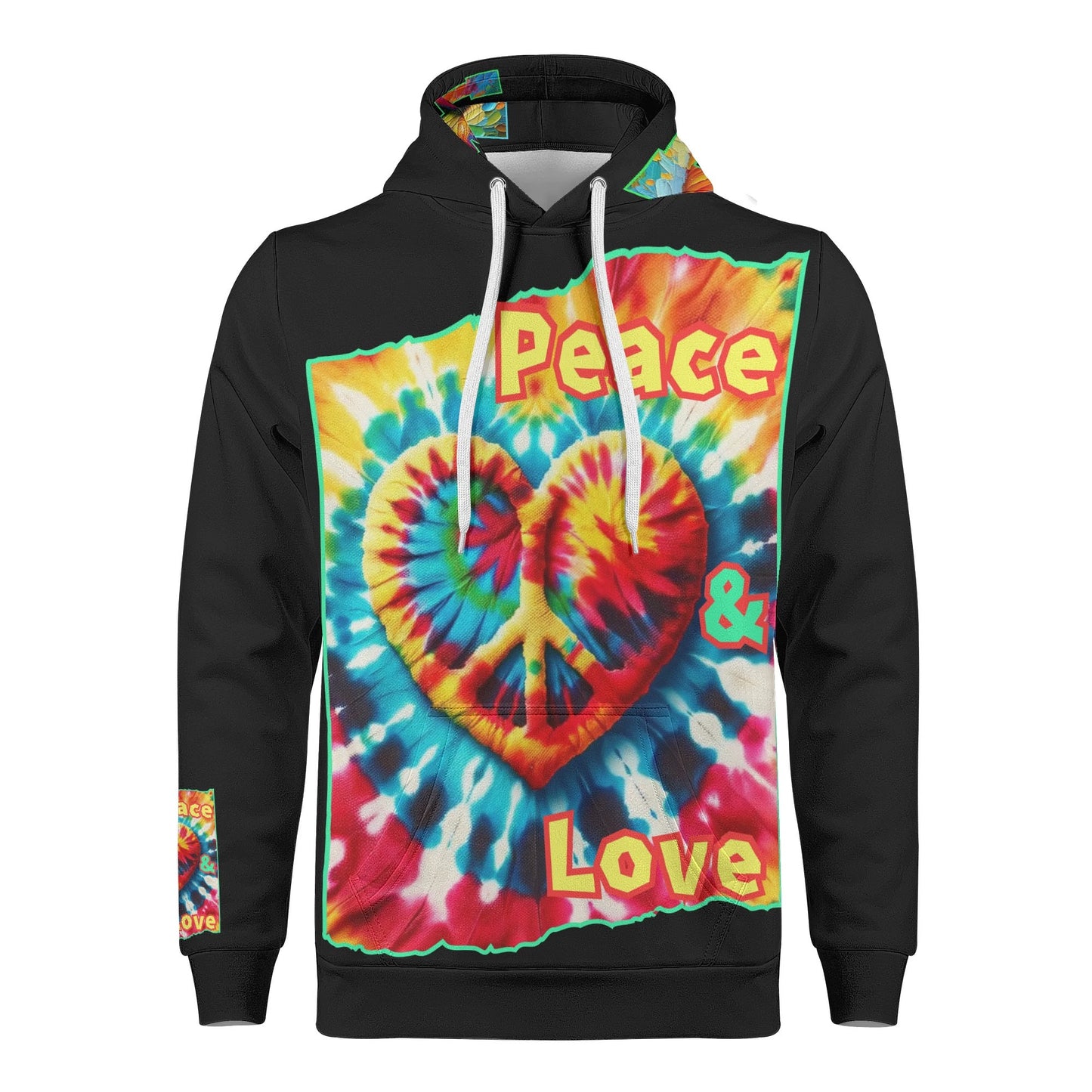 Mens All Over Print Warm Velvet Lined Hoodie "Peace & Love"