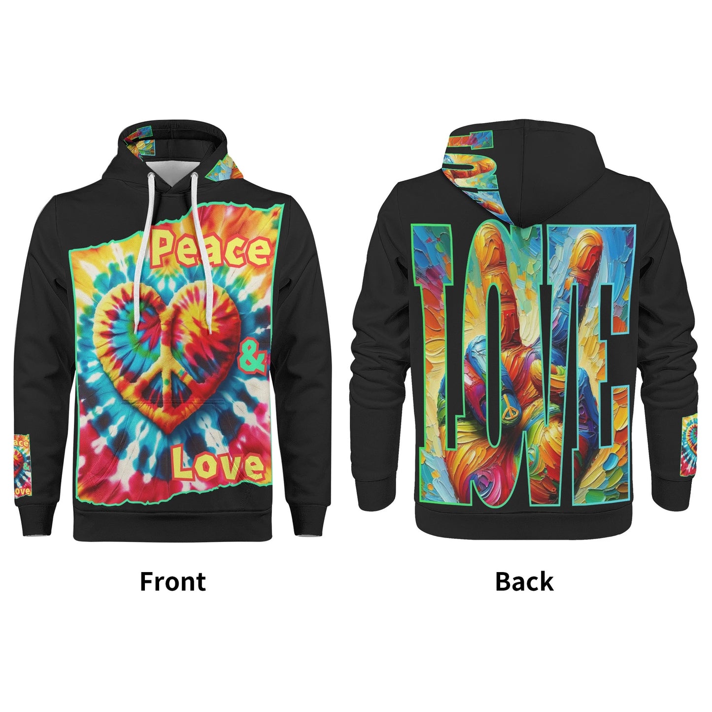 Mens All Over Print Warm Velvet Lined Hoodie "Peace & Love"