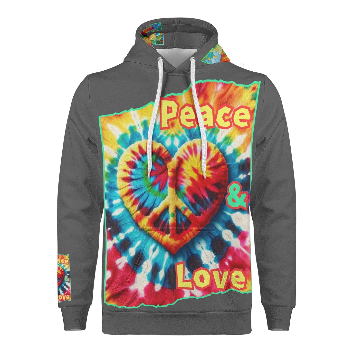 Mens All Over Print Warm Velvet Lined Hoodie "Peace & Love"