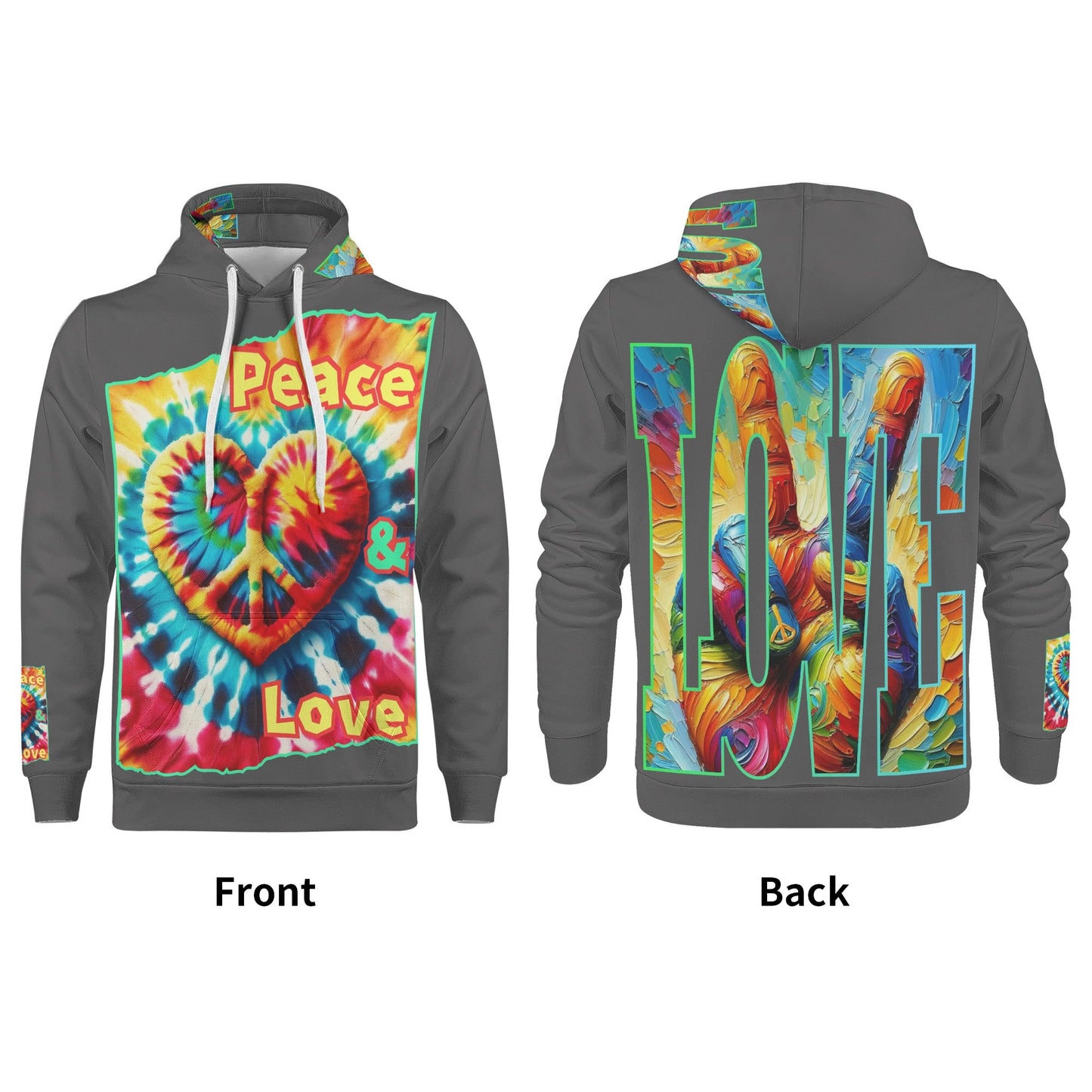 Mens All Over Print Warm Velvet Lined Hoodie "Peace & Love"