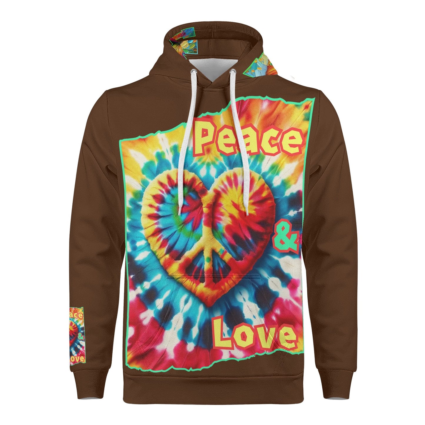 Mens All Over Print Warm Velvet Lined Hoodie "Peace & Love"