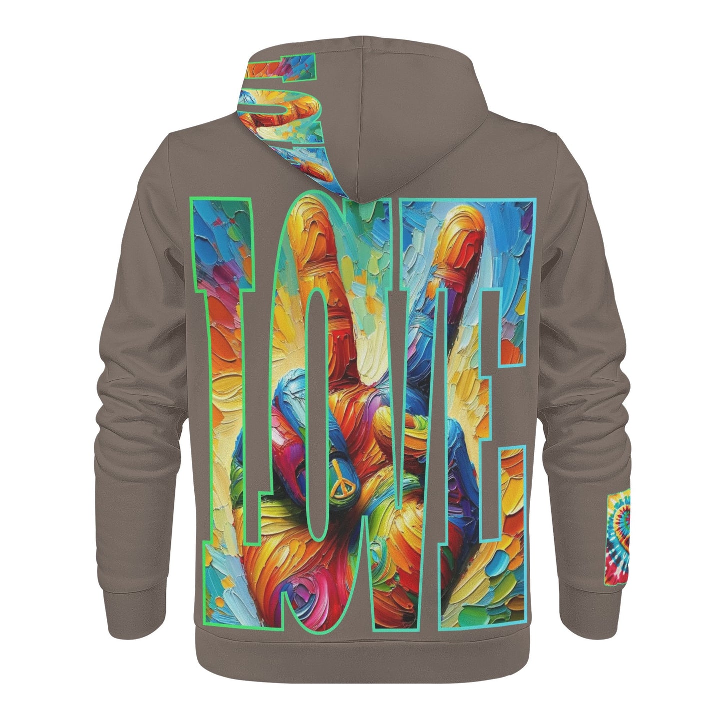 Mens All Over Print Warm Velvet Lined Hoodie "Peace & Love"