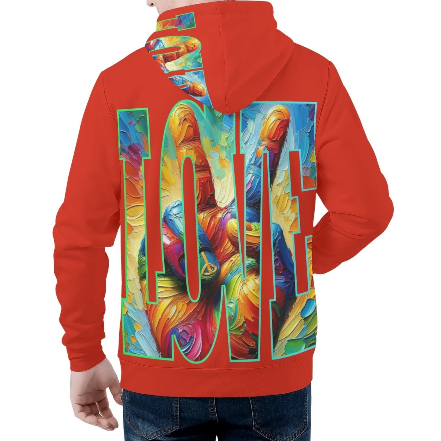 Mens All Over Print Warm Velvet Lined Hoodie "Peace & Love"