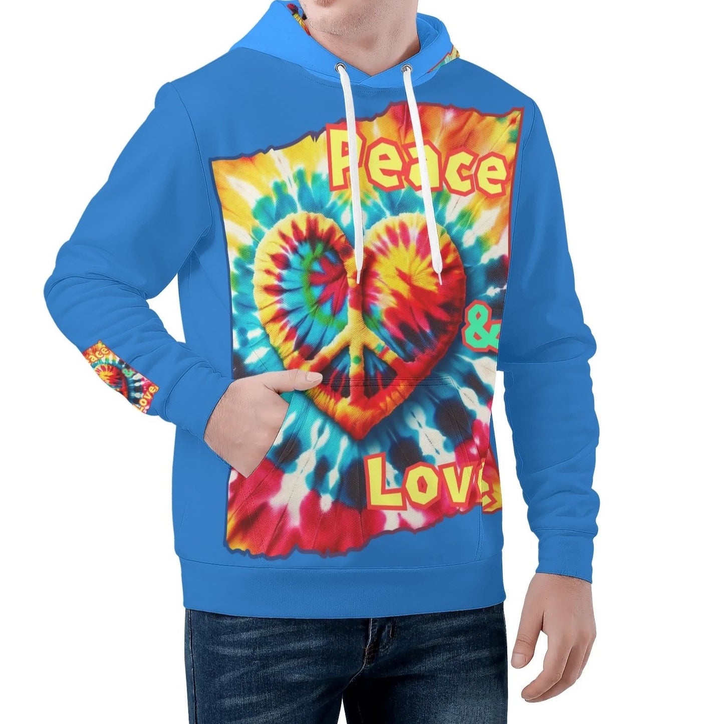 Mens All Over Print Warm Velvet Lined Hoodie "Peace & Love"