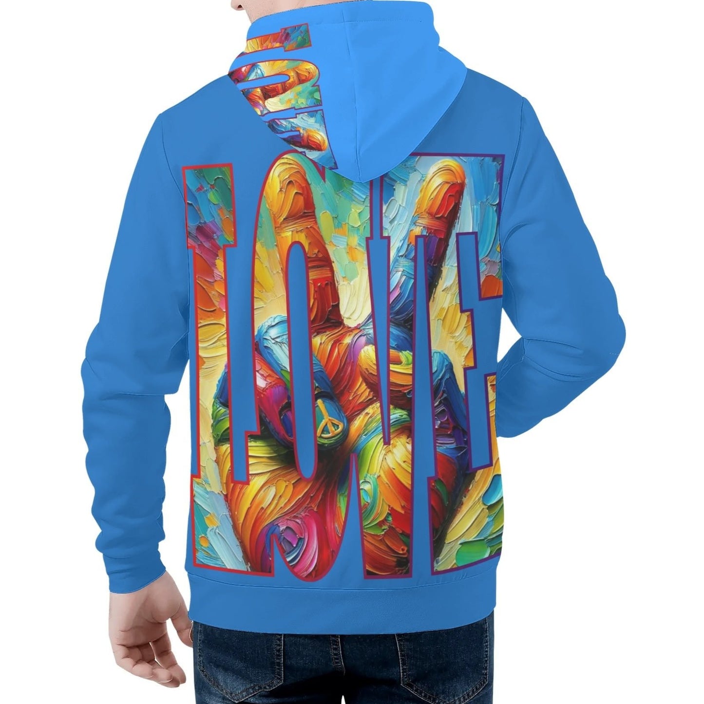 Mens All Over Print Warm Velvet Lined Hoodie "Peace & Love"