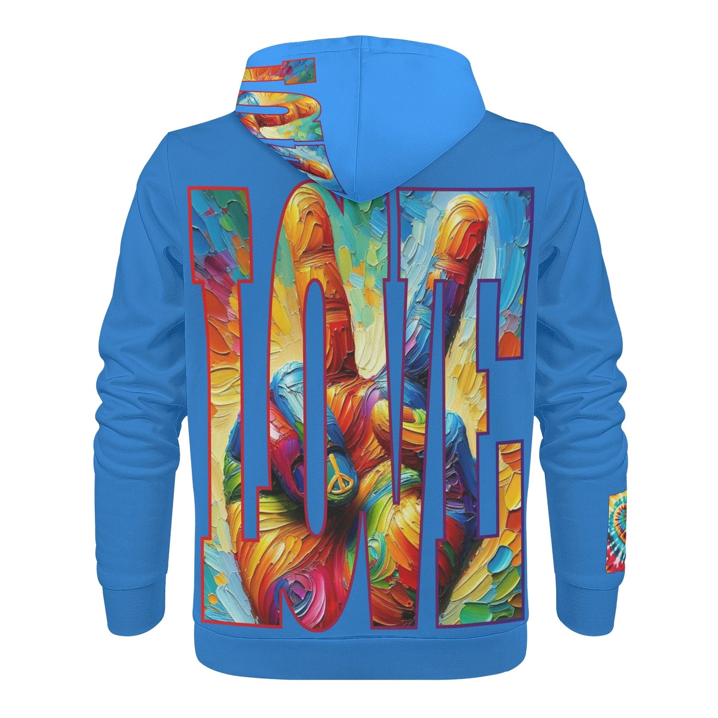 Mens All Over Print Warm Velvet Lined Hoodie "Peace & Love"