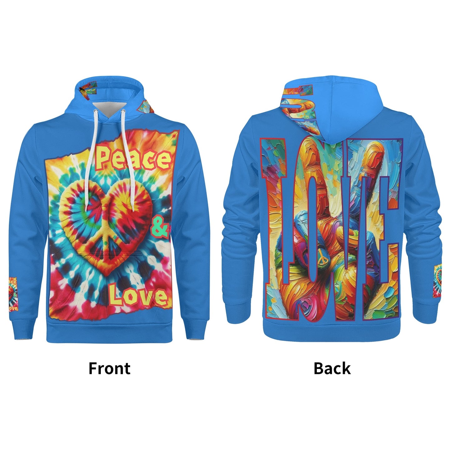 Mens All Over Print Warm Velvet Lined Hoodie "Peace & Love"