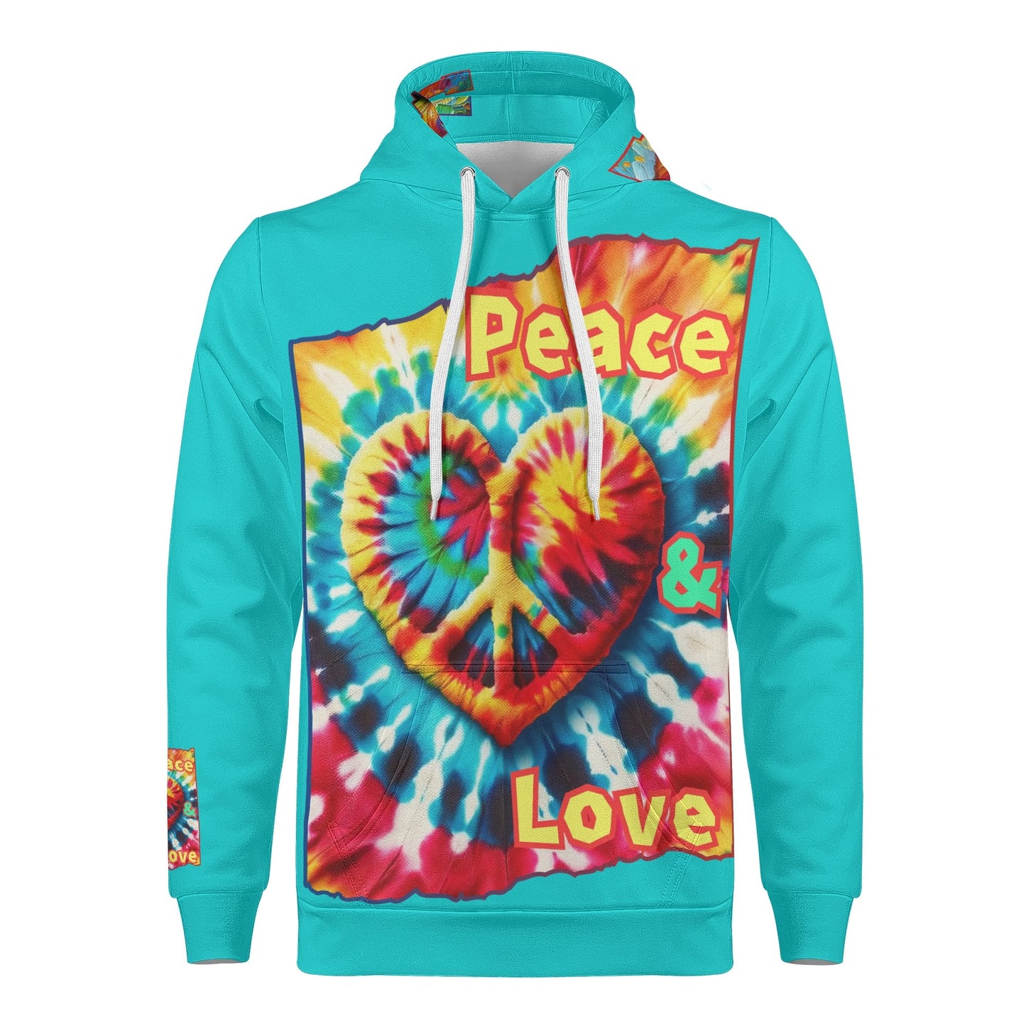 Mens All Over Print Warm Velvet Lined Hoodie "Peace & Love"