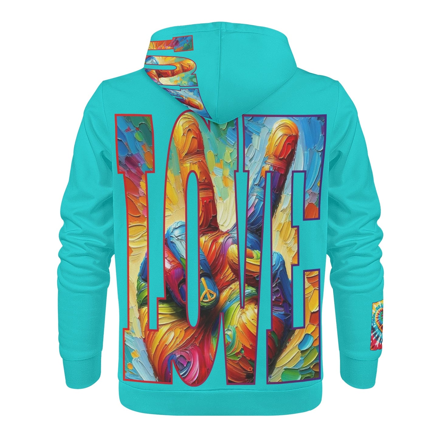 Mens All Over Print Warm Velvet Lined Hoodie "Peace & Love"