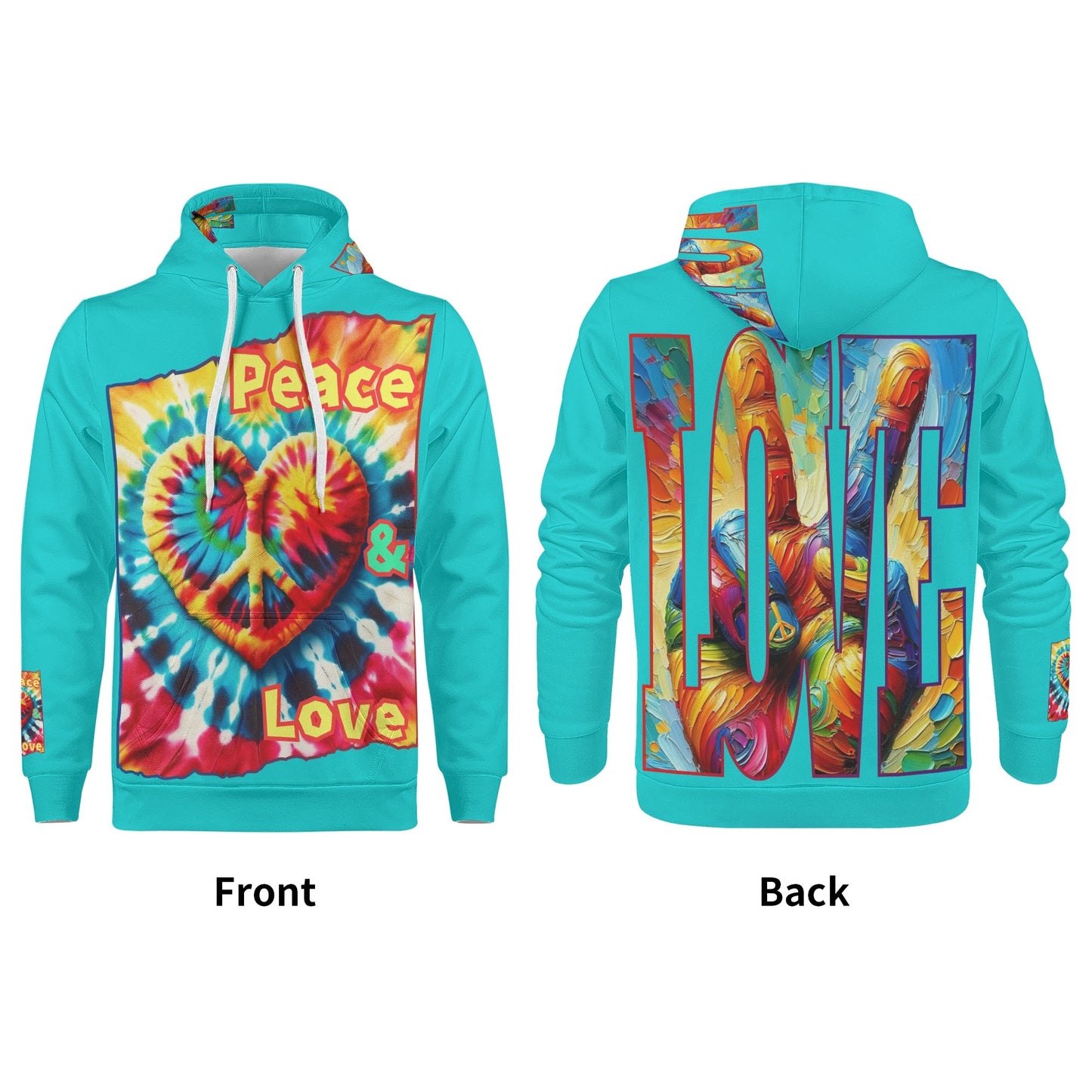 Mens All Over Print Warm Velvet Lined Hoodie "Peace & Love"