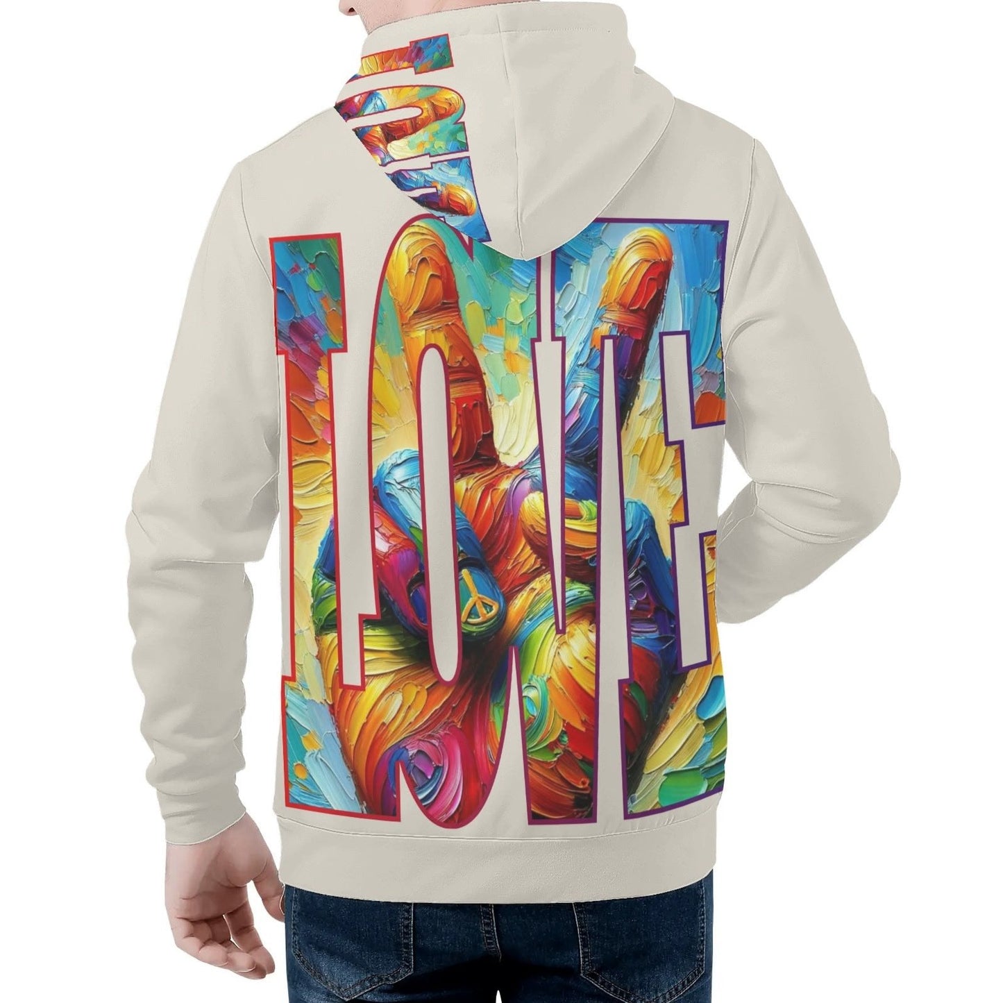 Mens All Over Print Warm Velvet Lined Hoodie "Peace & Love"