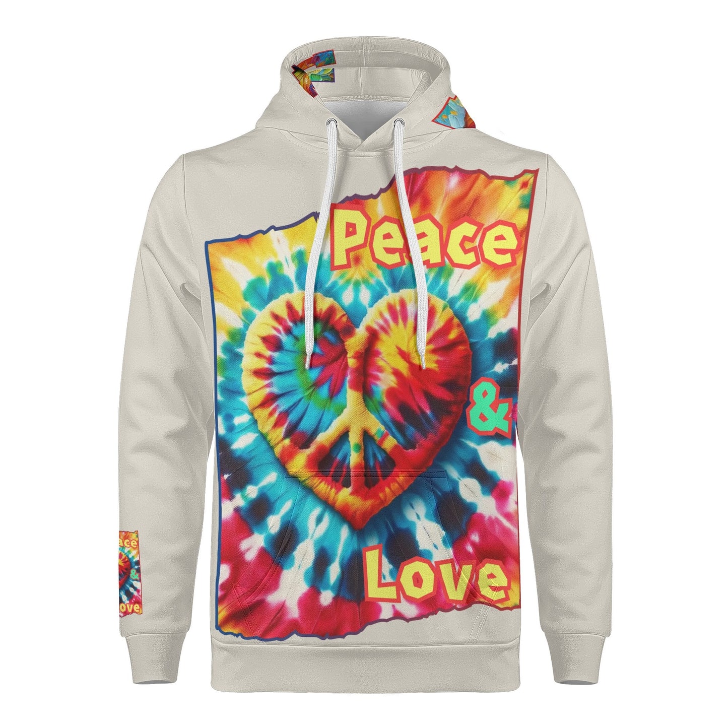 Mens All Over Print Warm Velvet Lined Hoodie "Peace & Love"