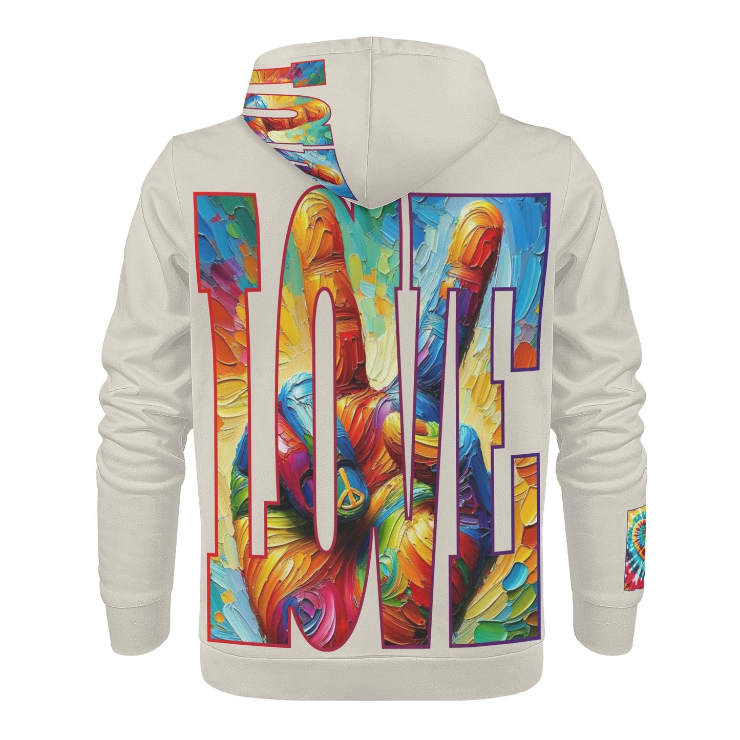 Mens All Over Print Warm Velvet Lined Hoodie "Peace & Love"