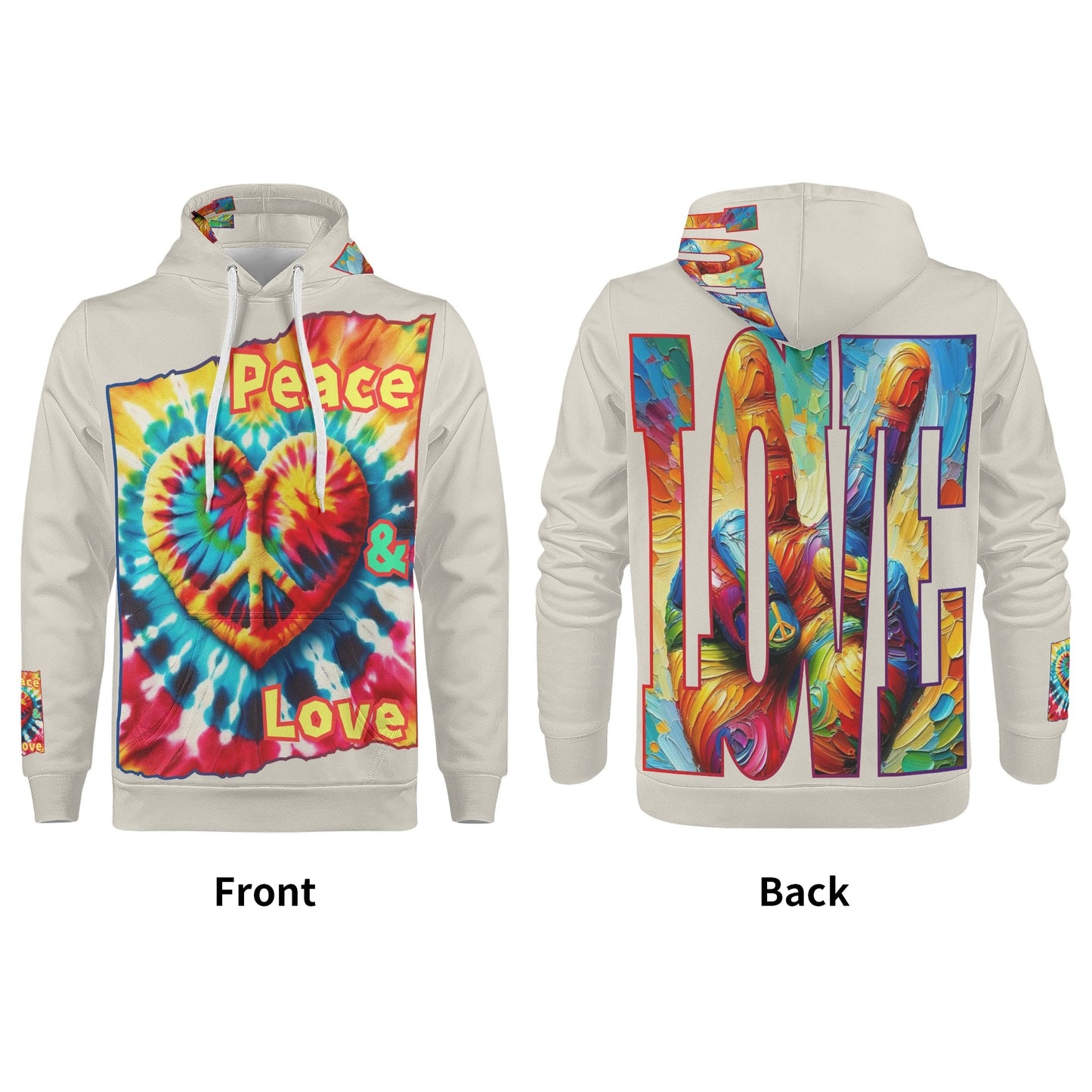 Mens All Over Print Warm Velvet Lined Hoodie "Peace & Love"