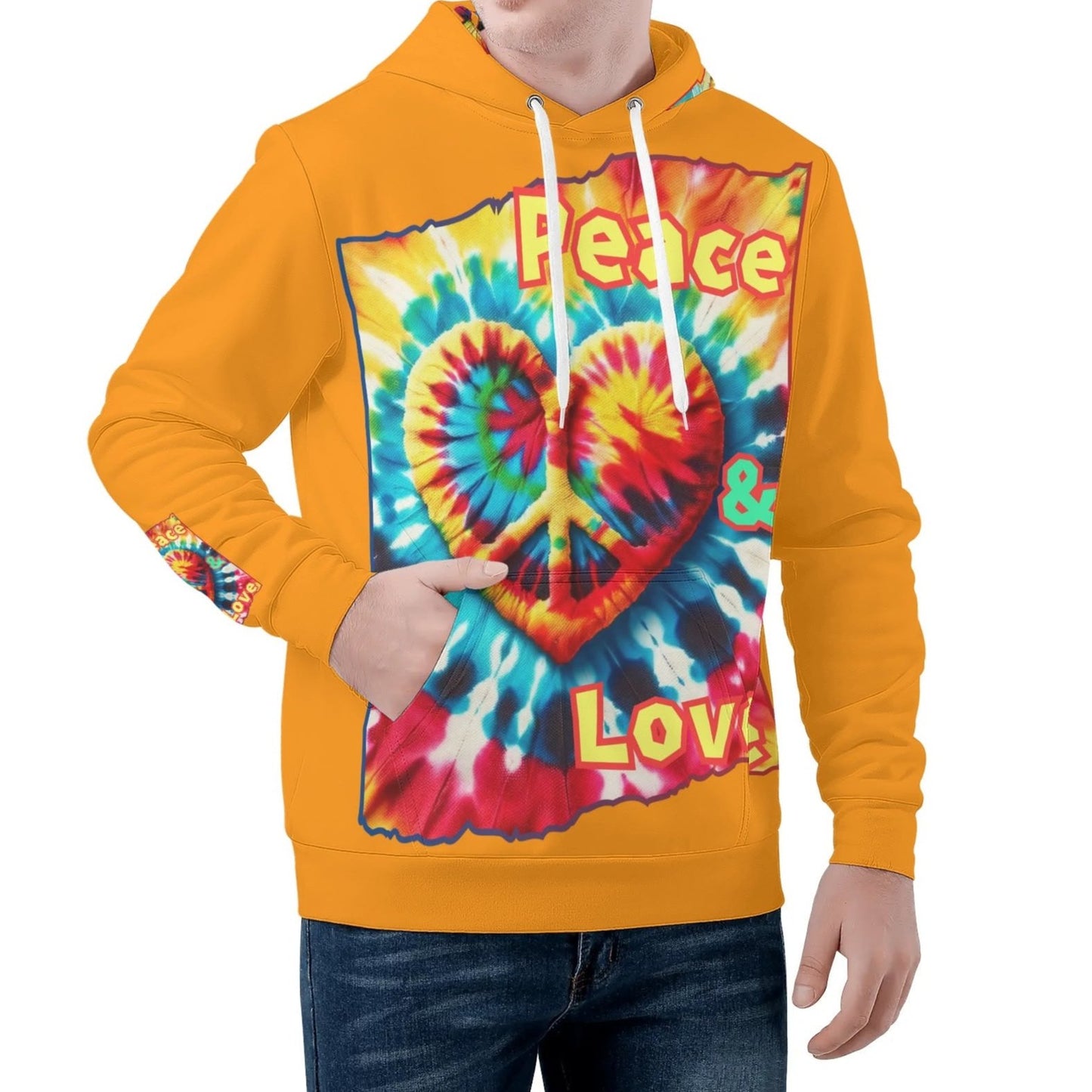 Mens All Over Print Warm Velvet Lined Hoodie "Peace & Love"