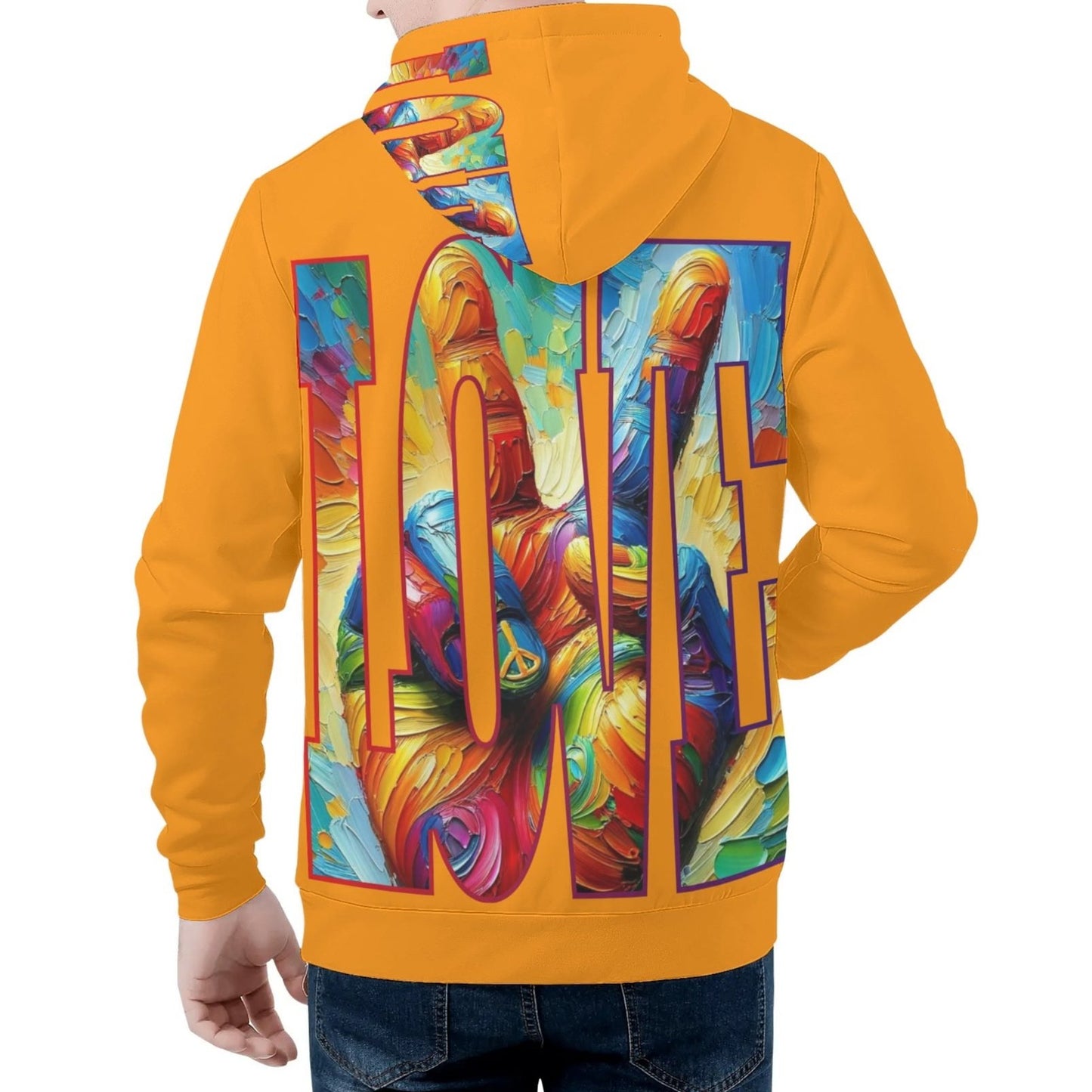 Mens All Over Print Warm Velvet Lined Hoodie "Peace & Love"