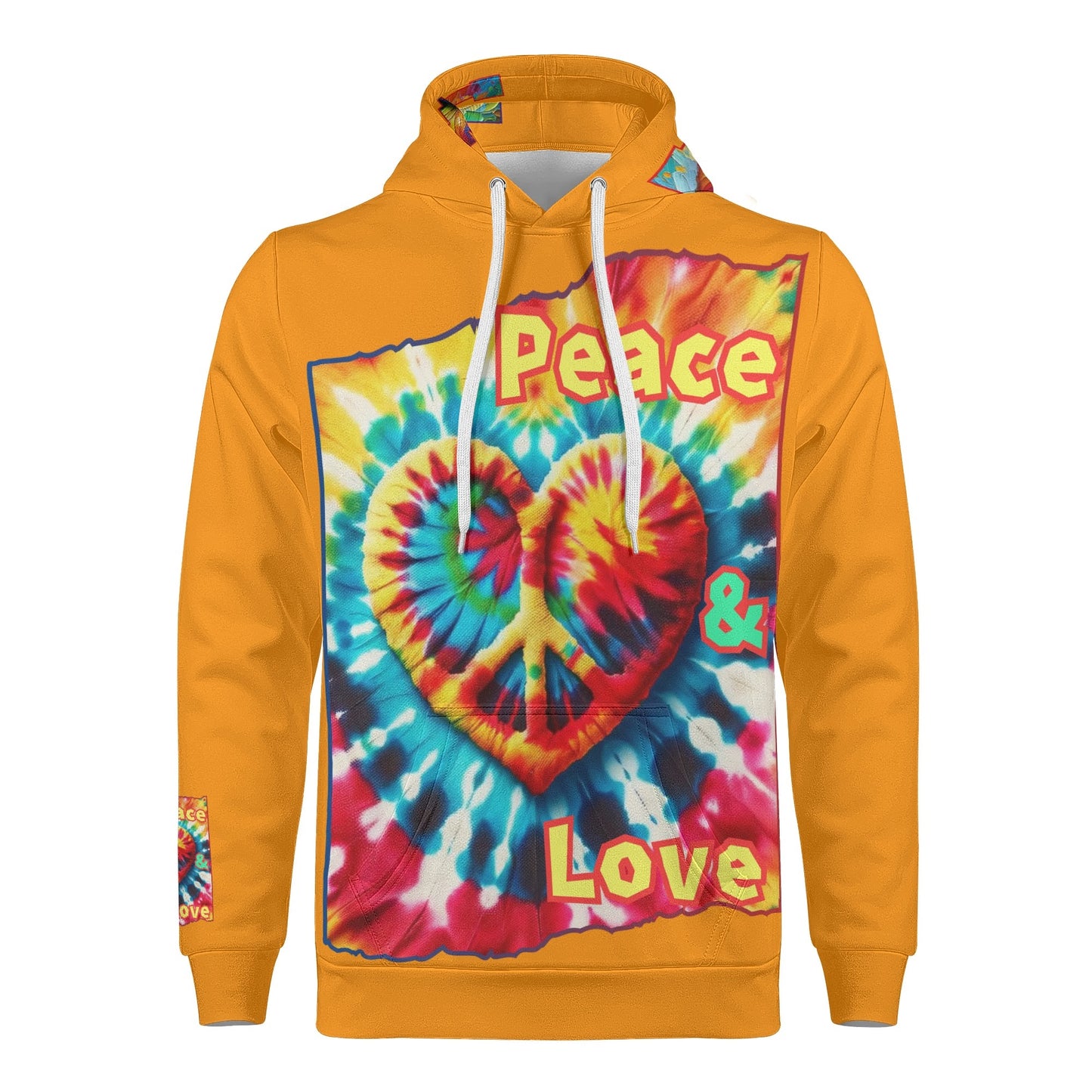 Mens All Over Print Warm Velvet Lined Hoodie "Peace & Love"