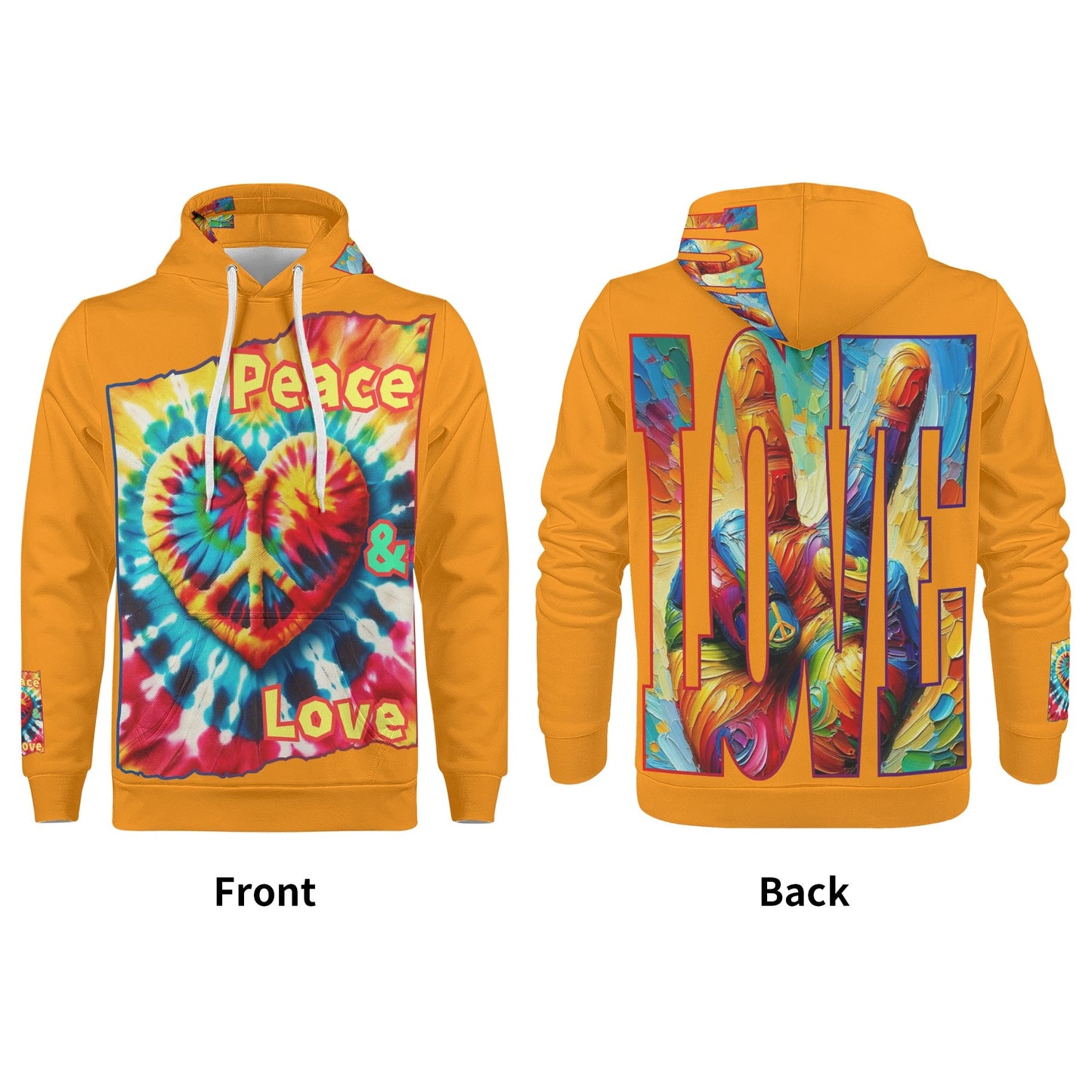 Mens All Over Print Warm Velvet Lined Hoodie "Peace & Love"