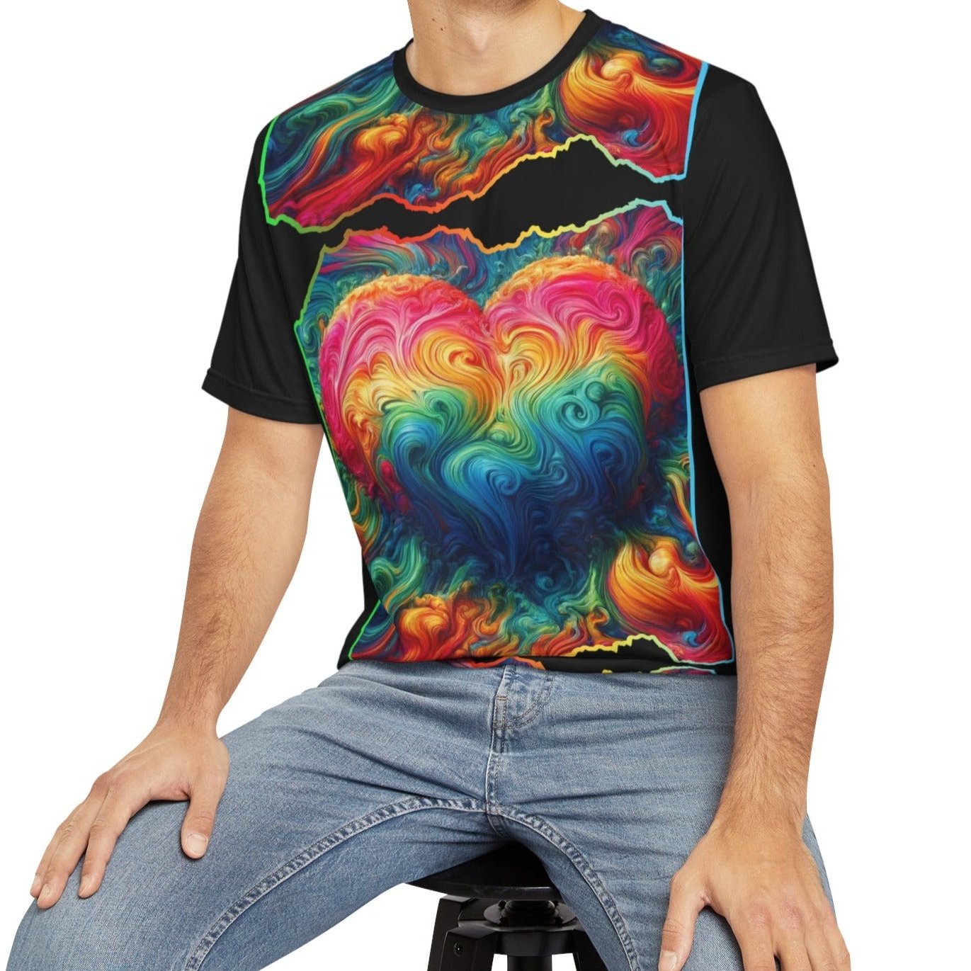 Men's Brushed Polyester Short Sleeve Tee (AOP) - "Divided Equal Zero" & "Love"