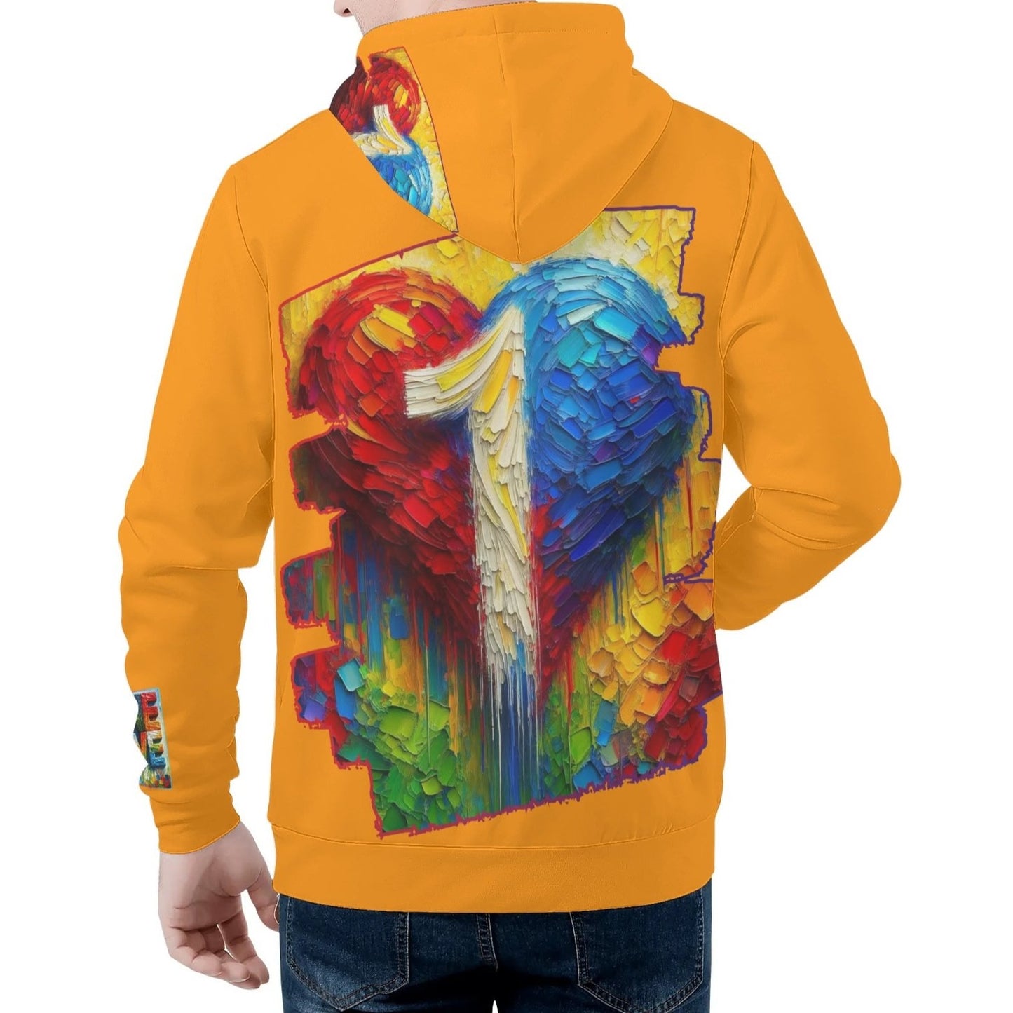 Mens All Over Print Warm Velvet Lined Hoodie "Peace & Love"