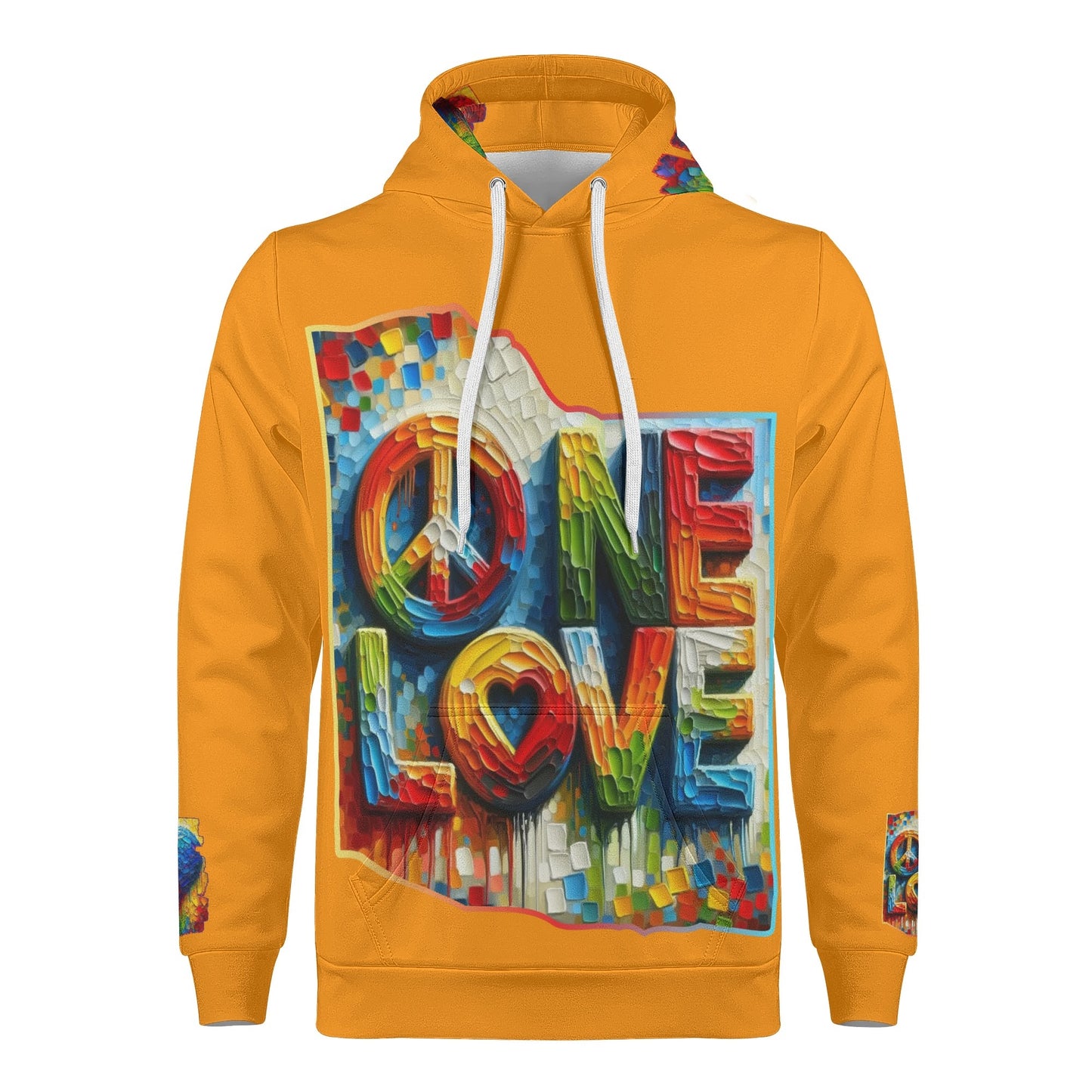 Mens All Over Print Warm Velvet Lined Hoodie "Peace & Love"