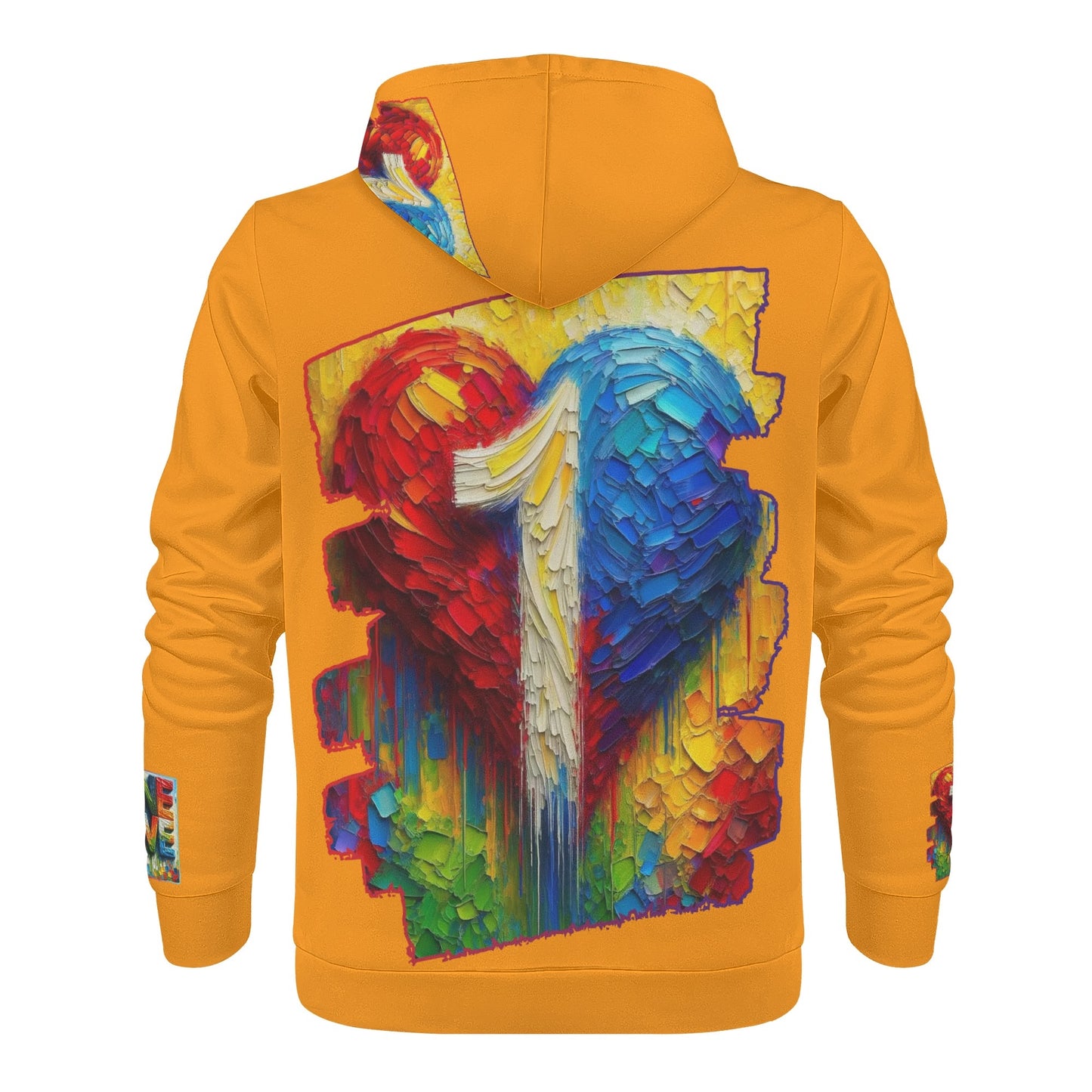 Mens All Over Print Warm Velvet Lined Hoodie "Peace & Love"