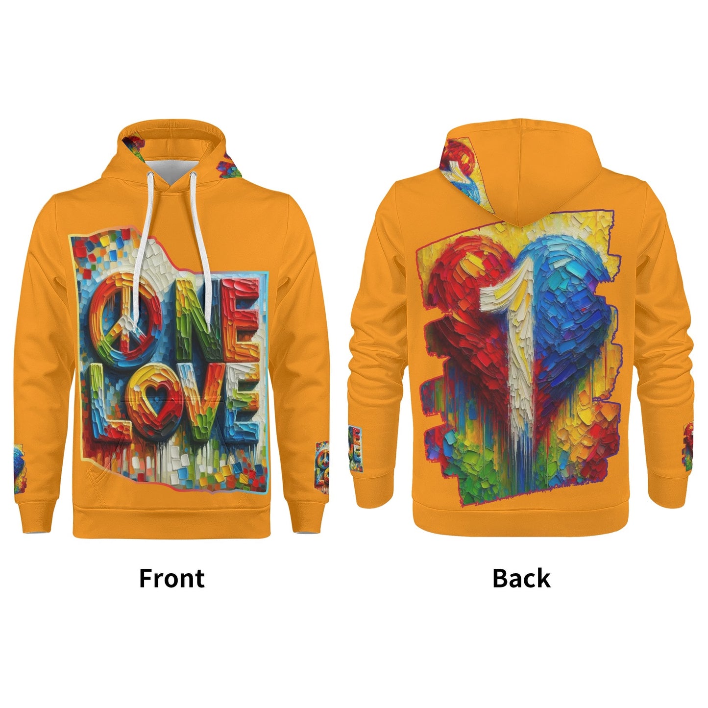 Mens All Over Print Warm Velvet Lined Hoodie "Peace & Love"