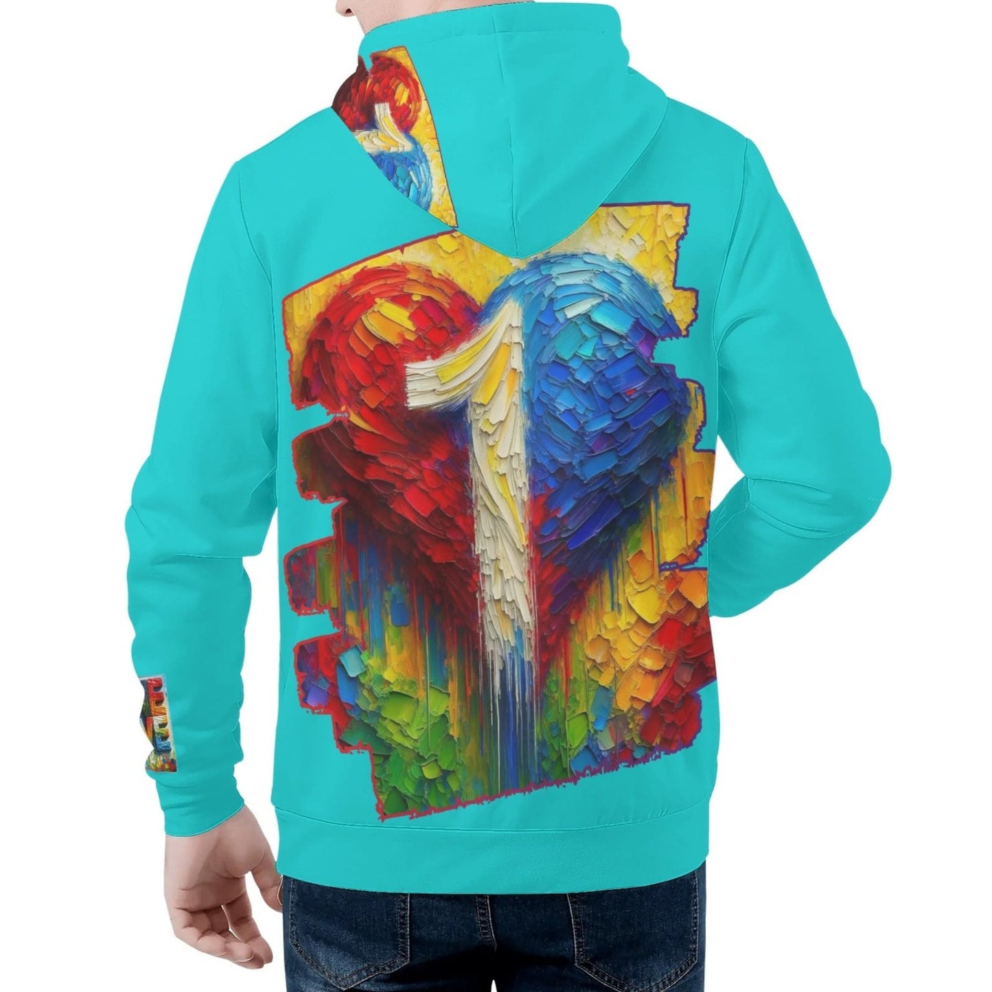 Mens All Over Print Warm Velvet Lined Hoodie "Peace & Love"